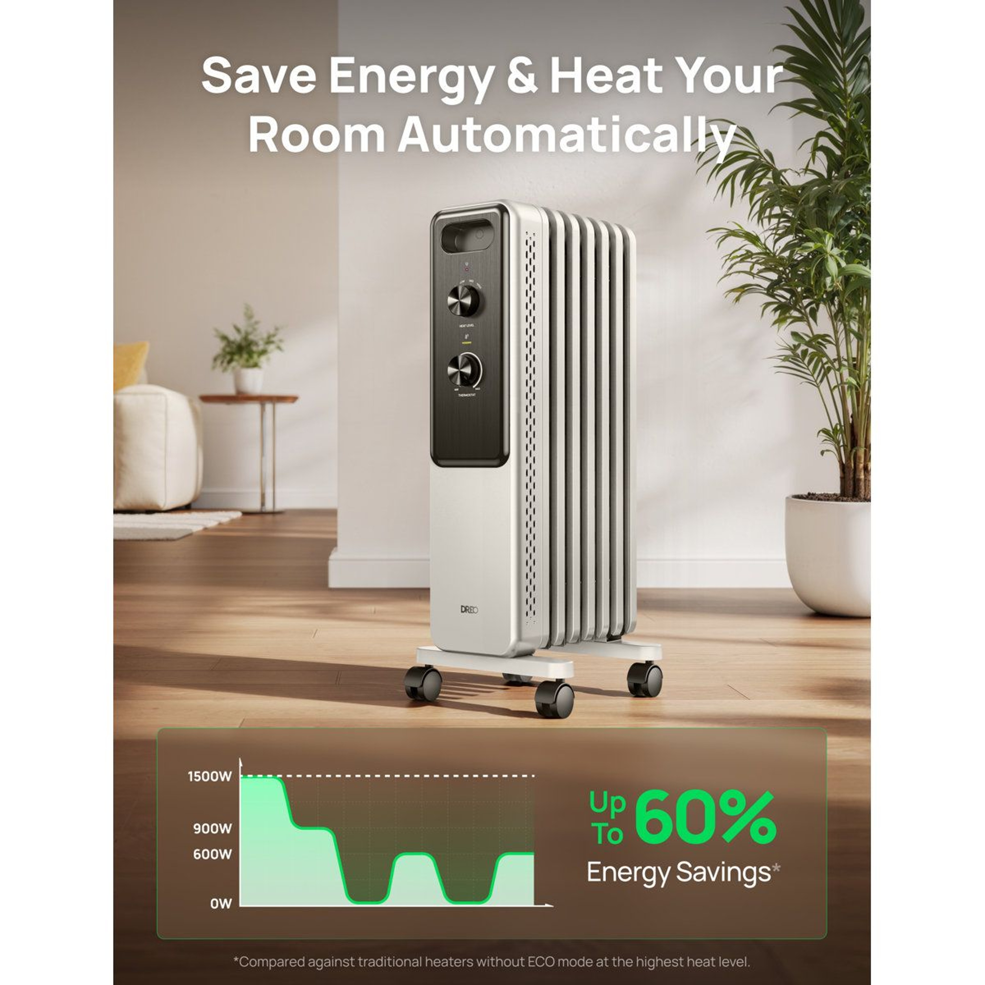 Electric Oil Filled Radiator Heater With 3 Heat Settings And Adjustable Thermostat 4