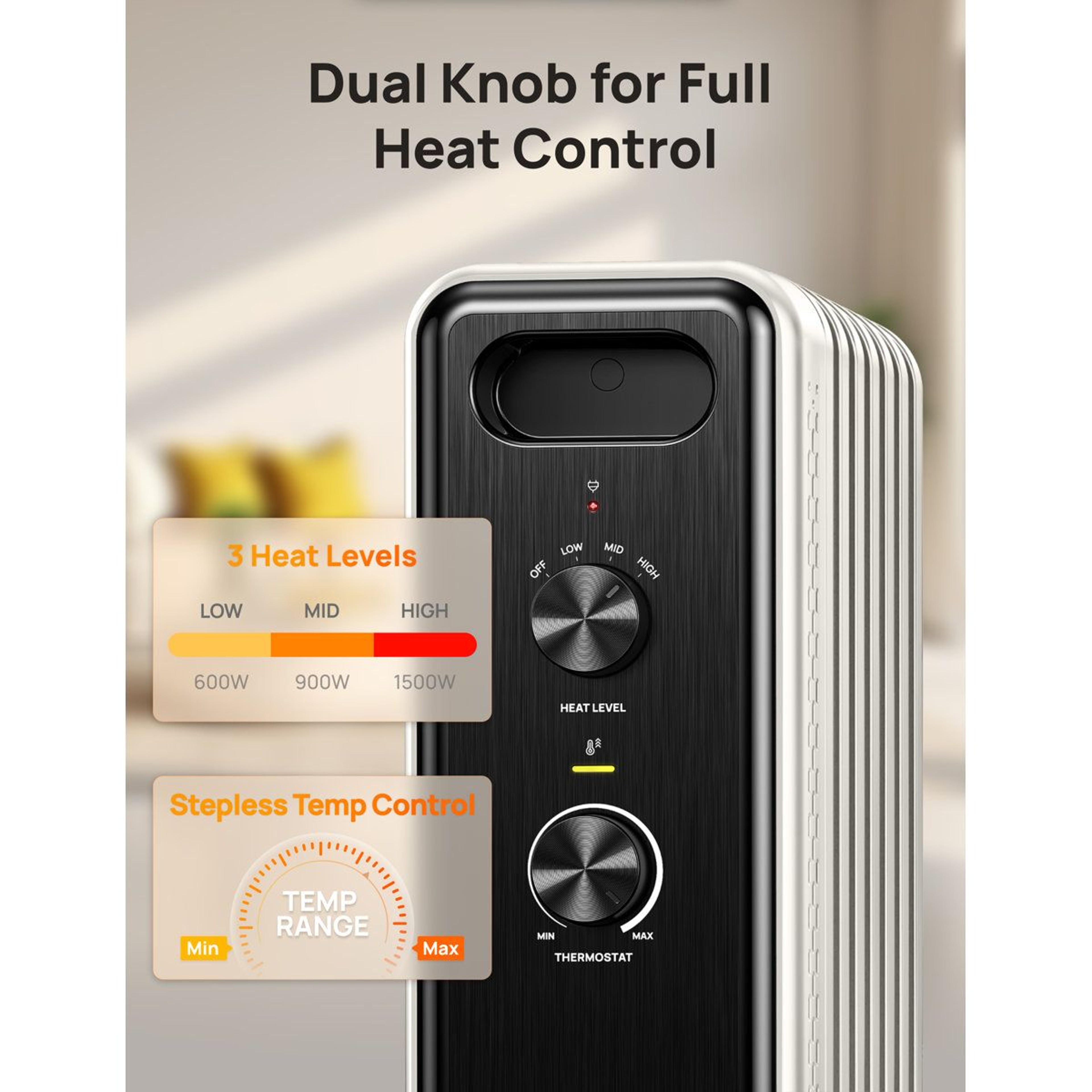 Electric Oil Filled Radiator Heater With 3 Heat Settings And Adjustable Thermostat 3