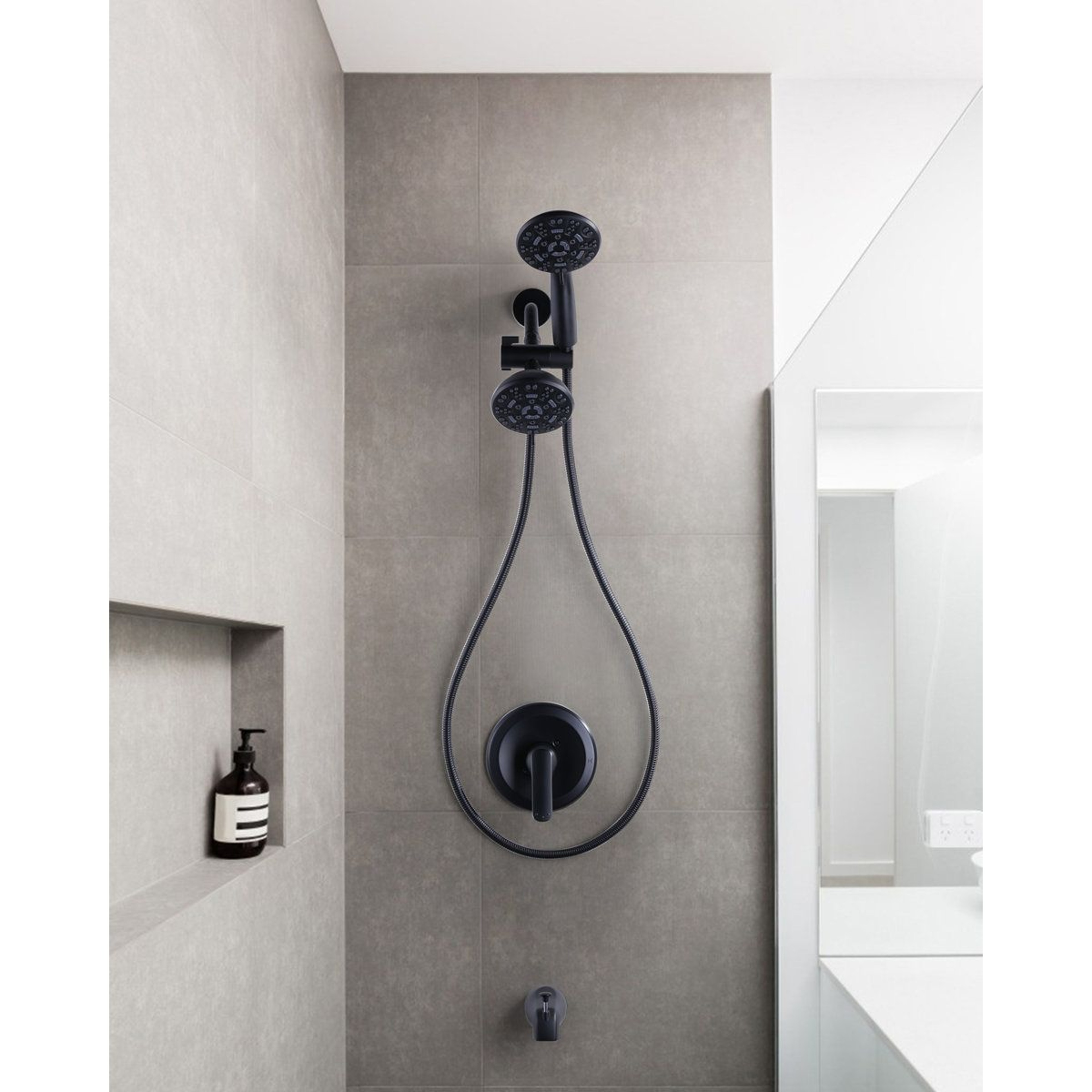 Matte Black Shower Faucet Set With Rough In Valve And Hand Shower 0