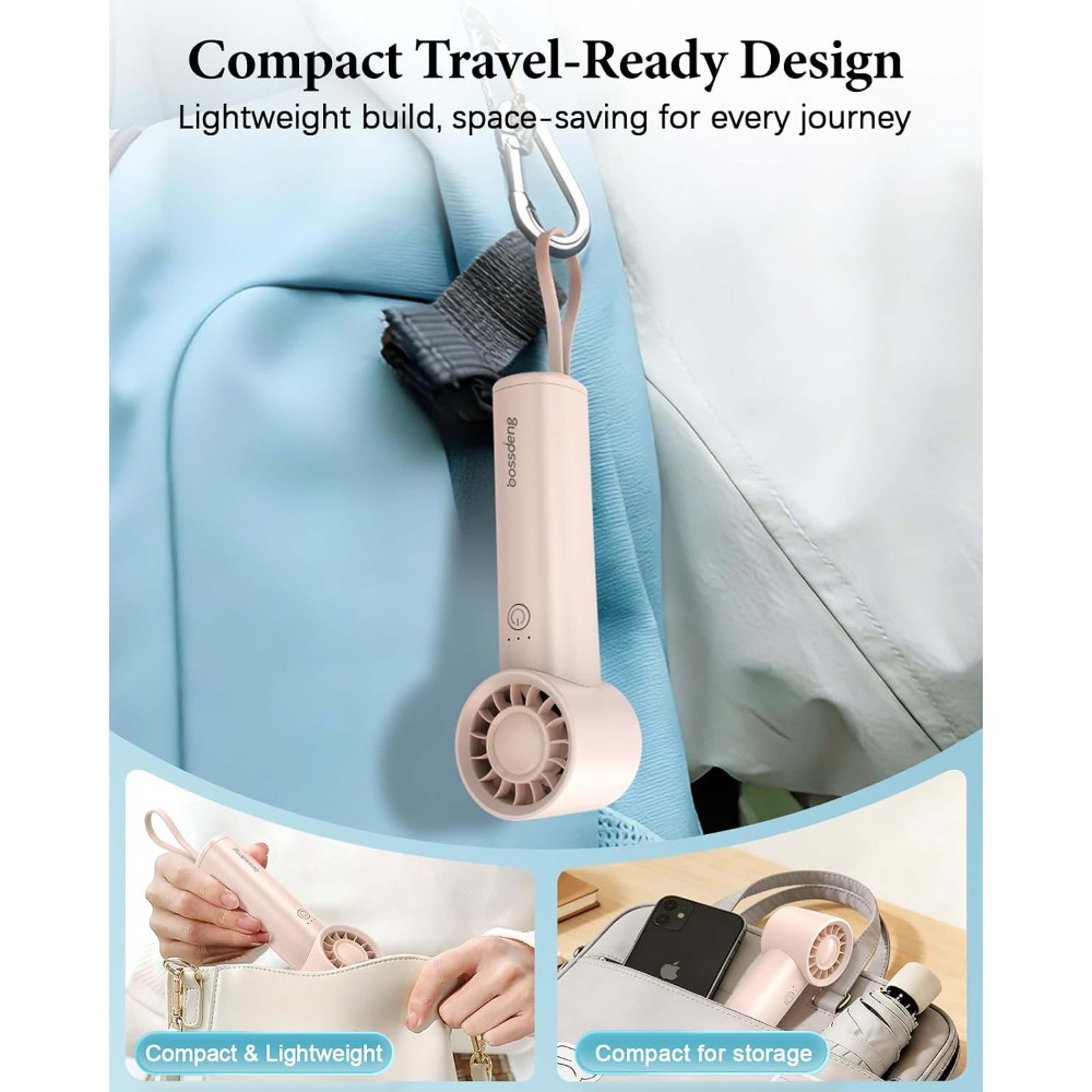 Portable Handheld Fan with Power Bank, Flashlight & USB-C Rechargeable Travel Fan – view 6