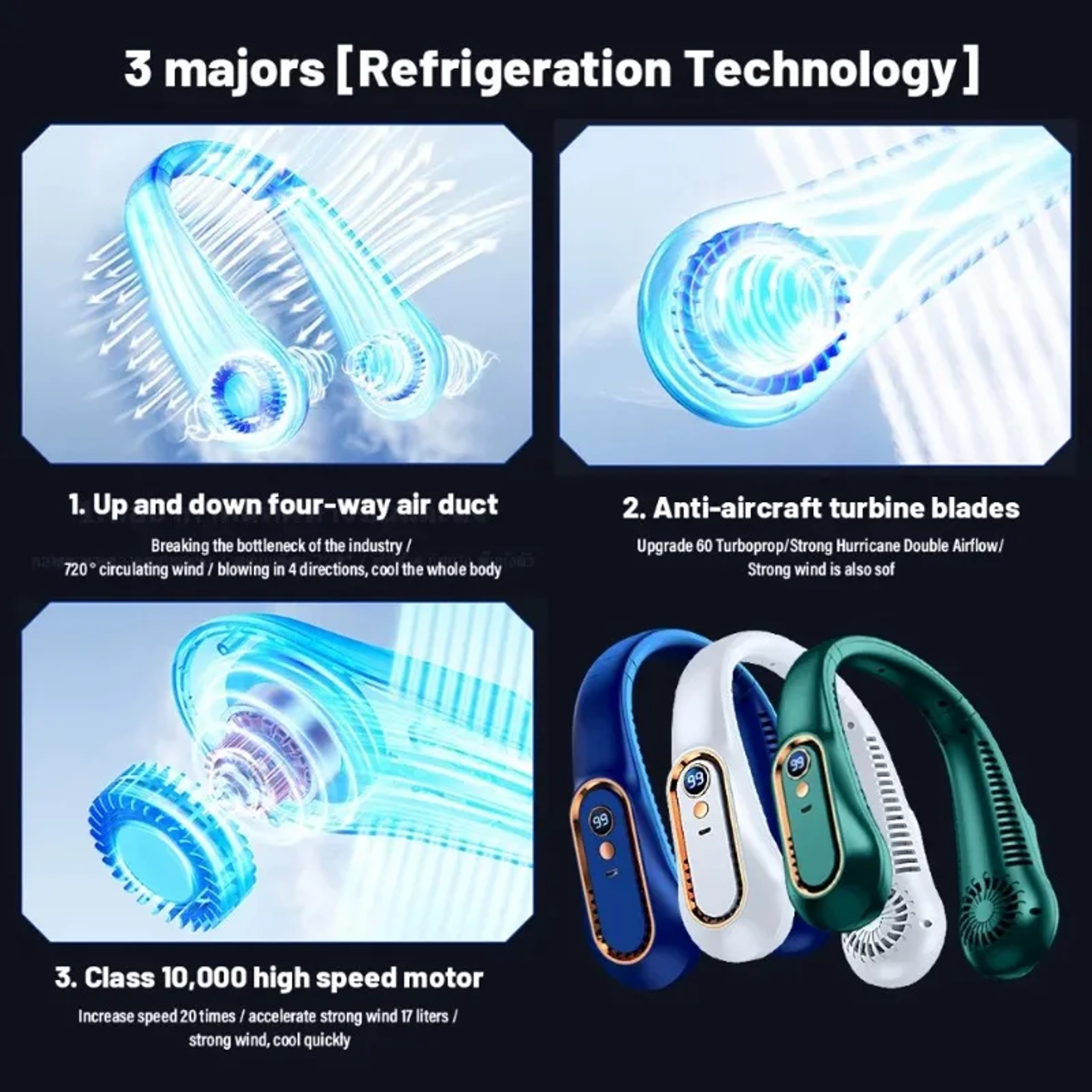 Bladeless Neck Fan Portable USB Rechargeable Hands Free Cooling Fan With Digital Display 3