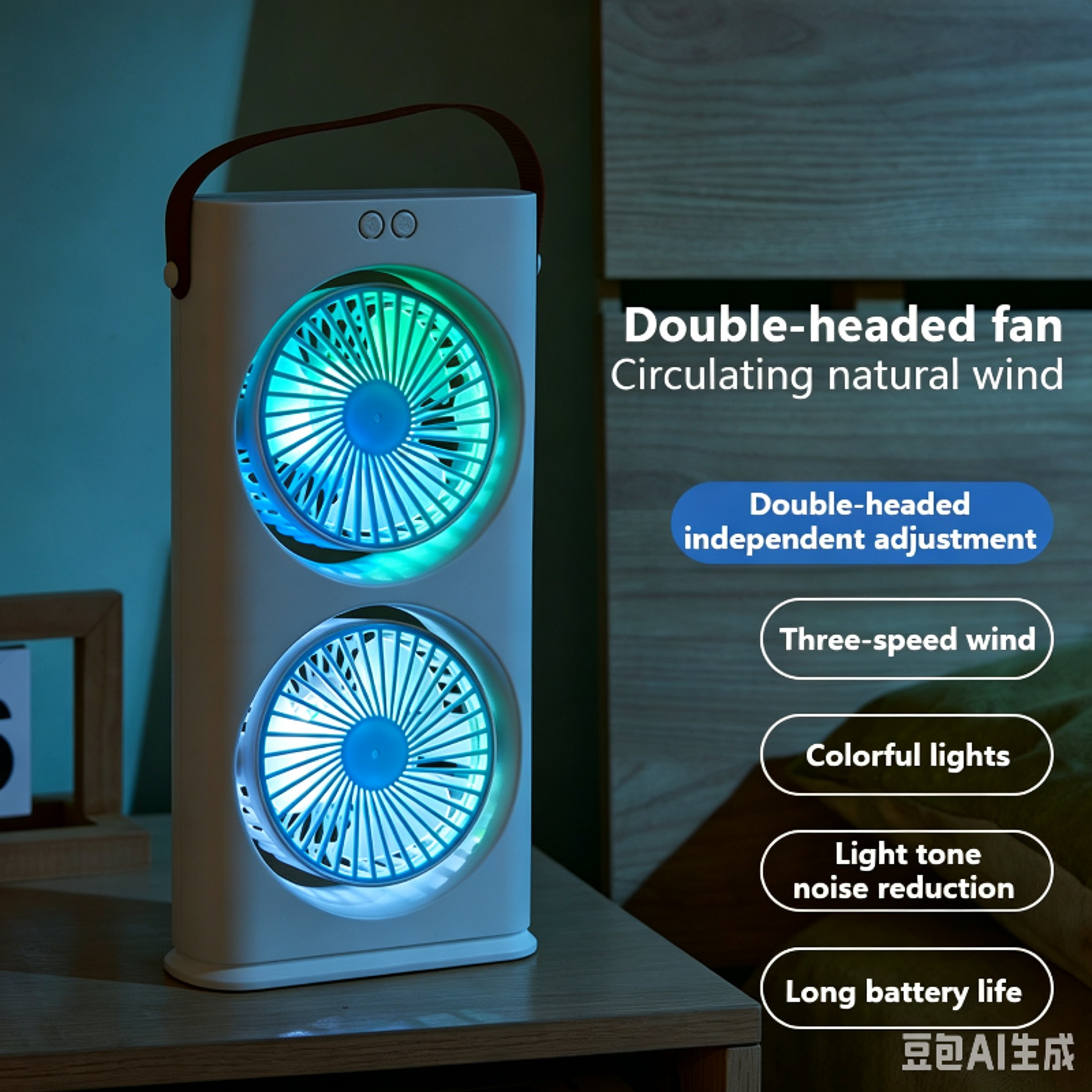 Dual Head Portable Air Cooler With LED Night Light  Adjustable Desk Cooling Fan 5