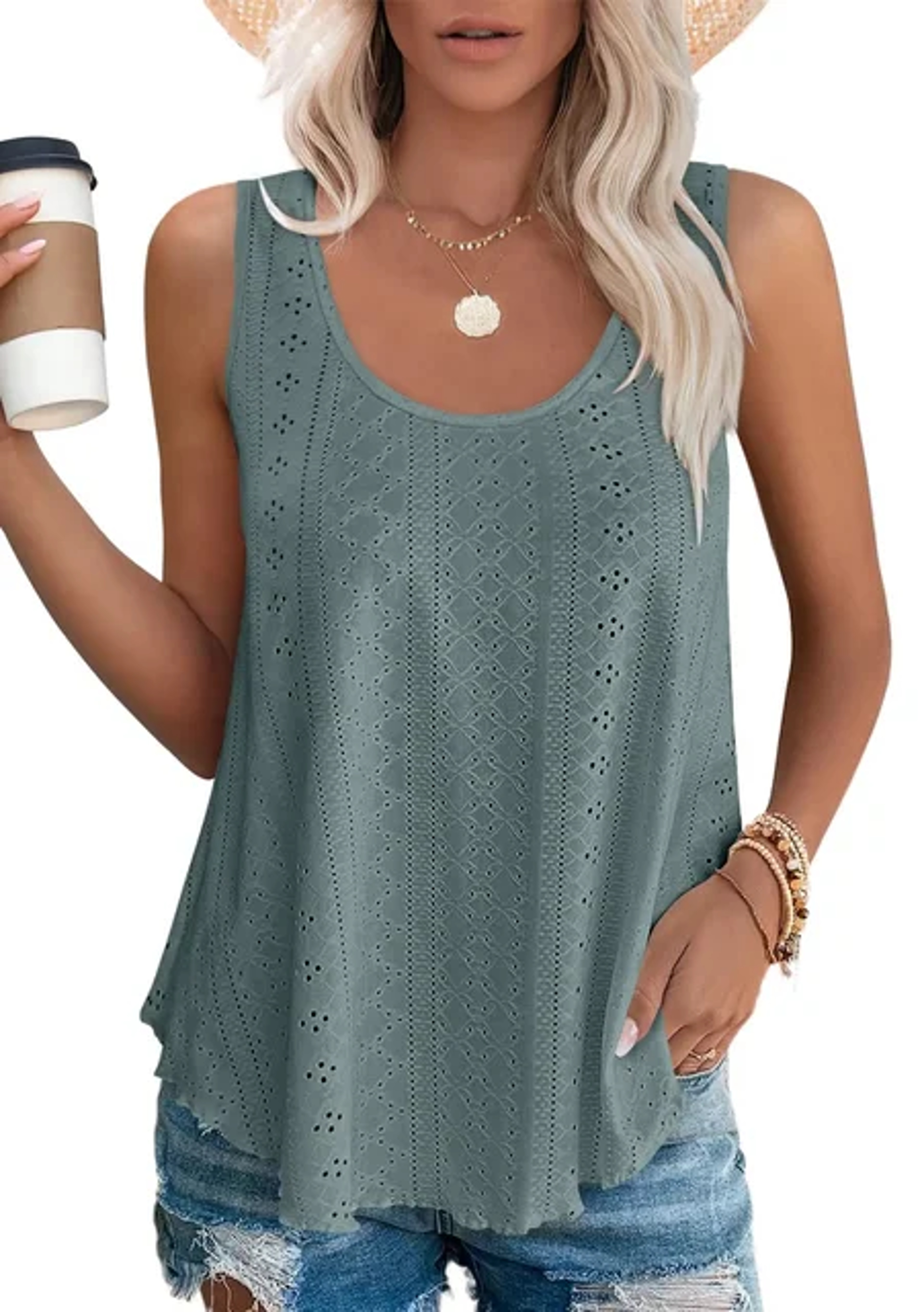 Womens Sleeveless Tank Top Loose Casual Summer Round Neck Blouse 5
