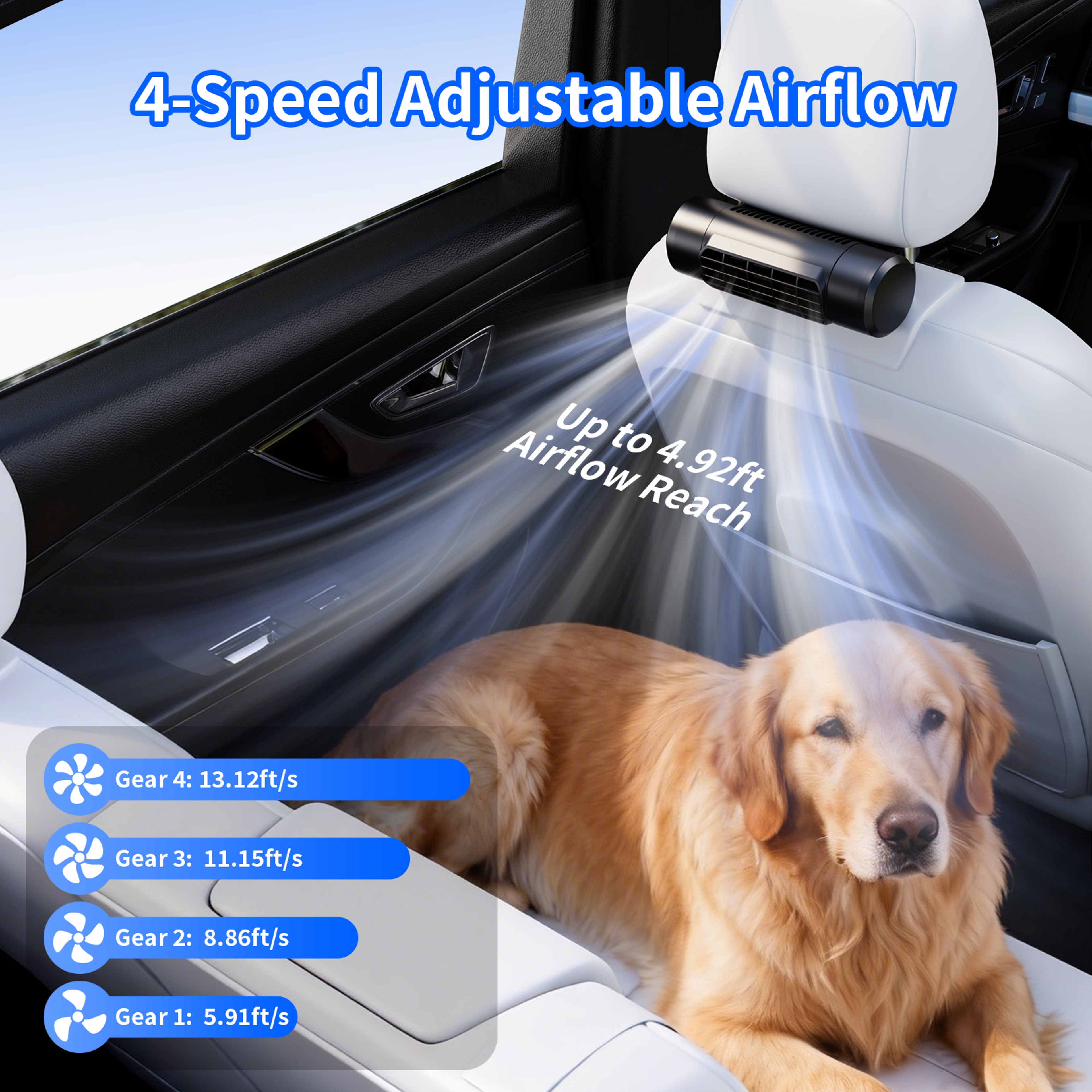 Rechargeable Car Headrest Fan with Battery Portable Car Fan for Backseat Travel – view 5