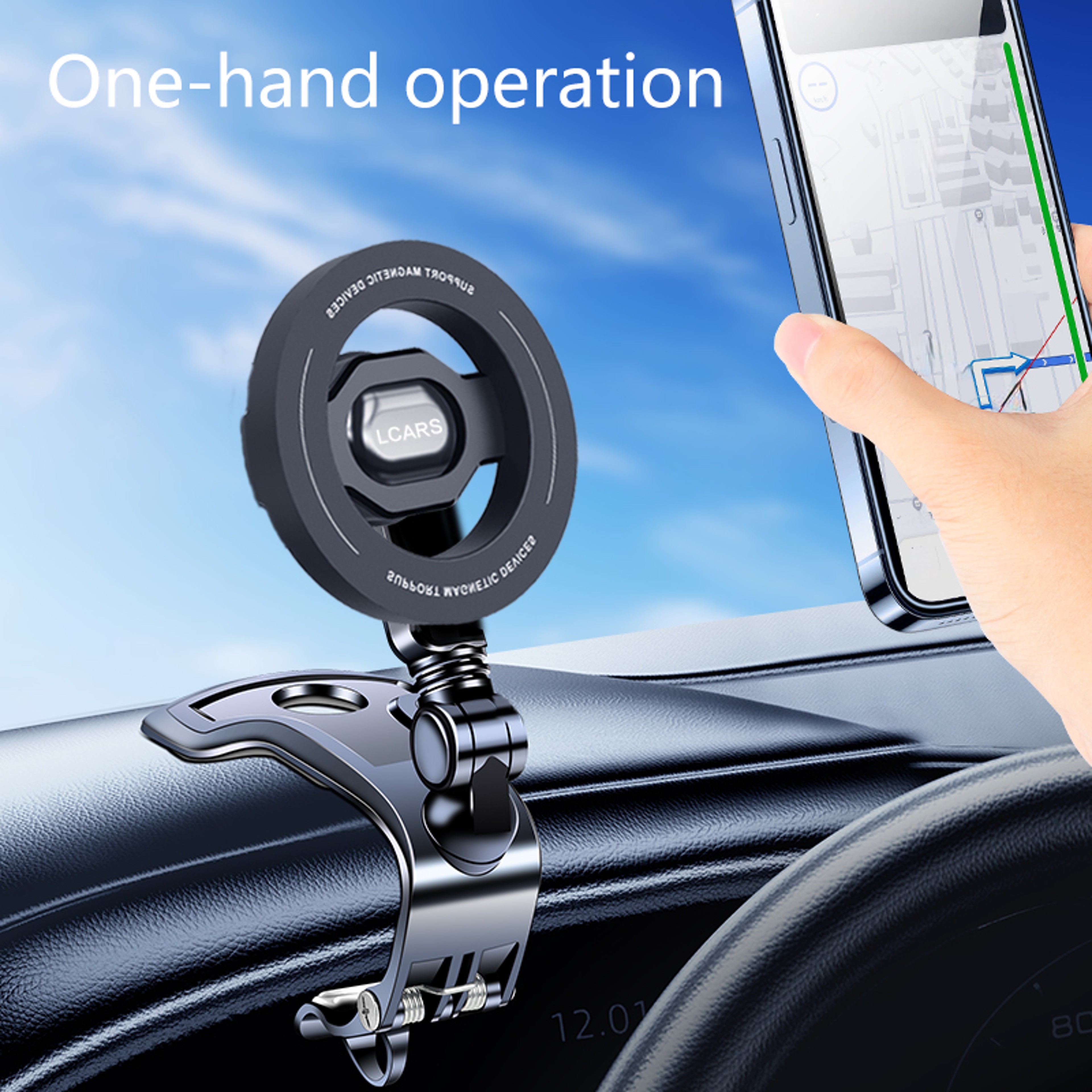 Magnetic Car Phone Holder 360 Rotating Dashboard Phone Mount With Anti Shake Clamp 1