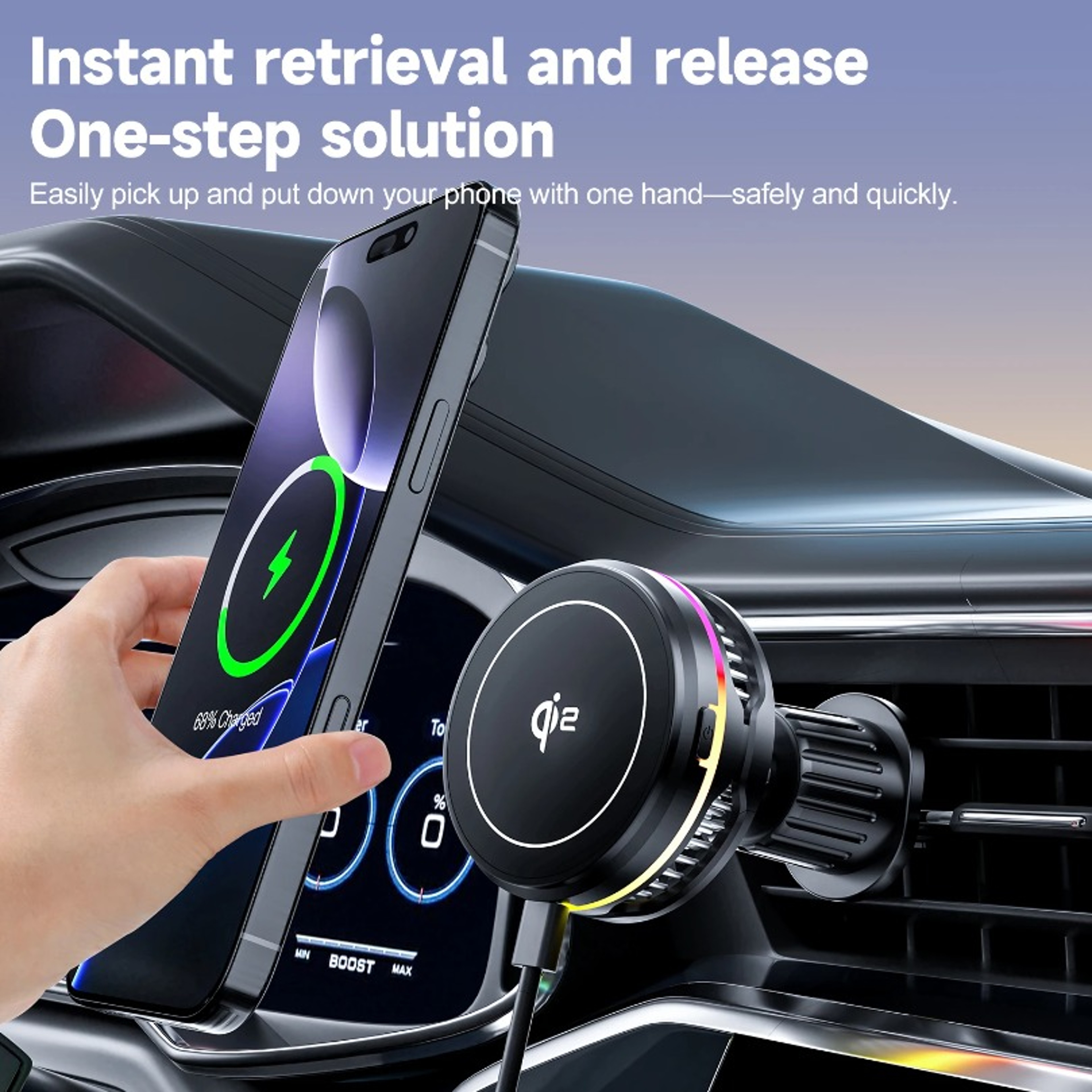 MagCool Pro MagSafe car charger with TEC Cooling Magnetic Wireless Car Mount for iPhone – view 3