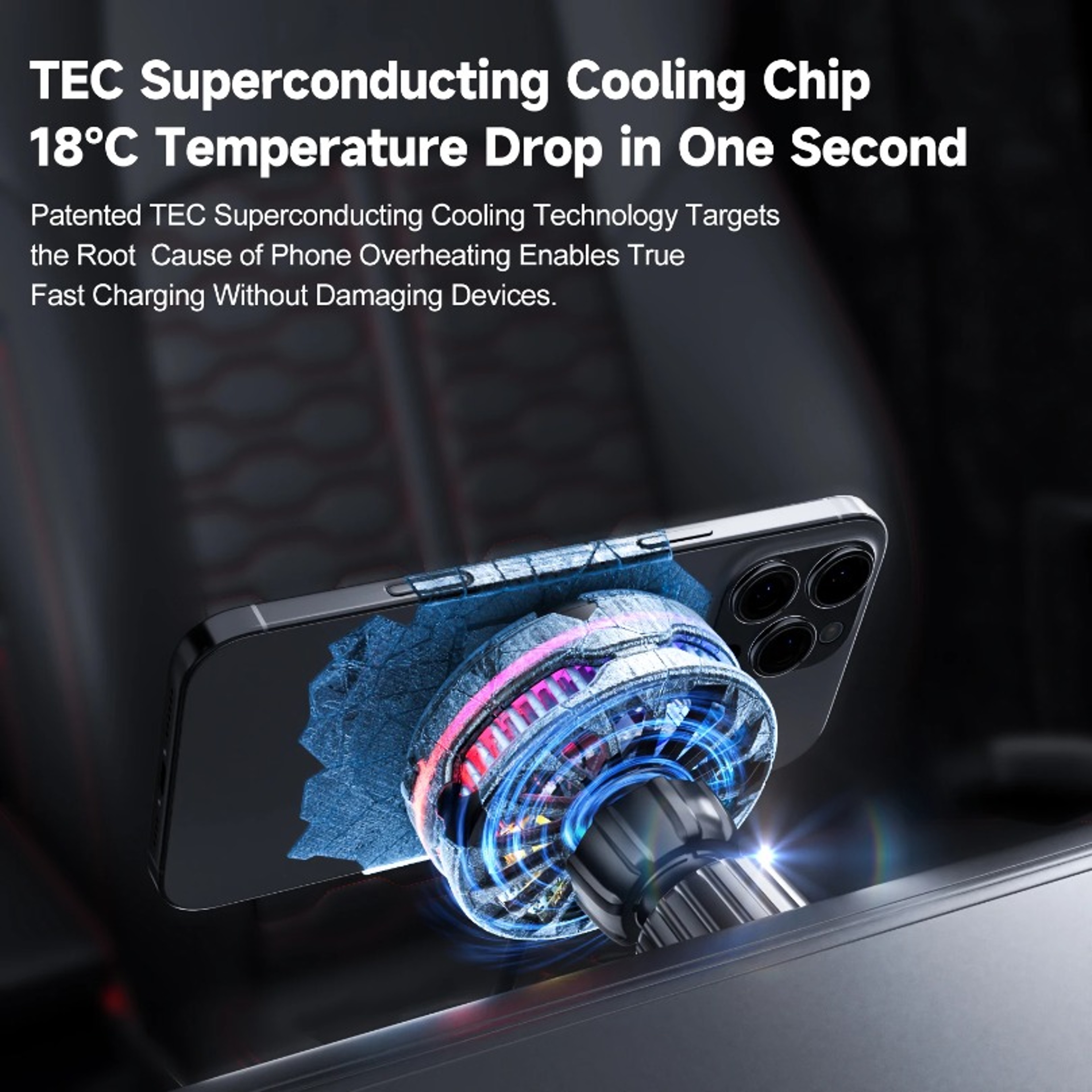 MagCool Pro MagSafe car charger with TEC Cooling Magnetic Wireless Car Mount for iPhone – view 5