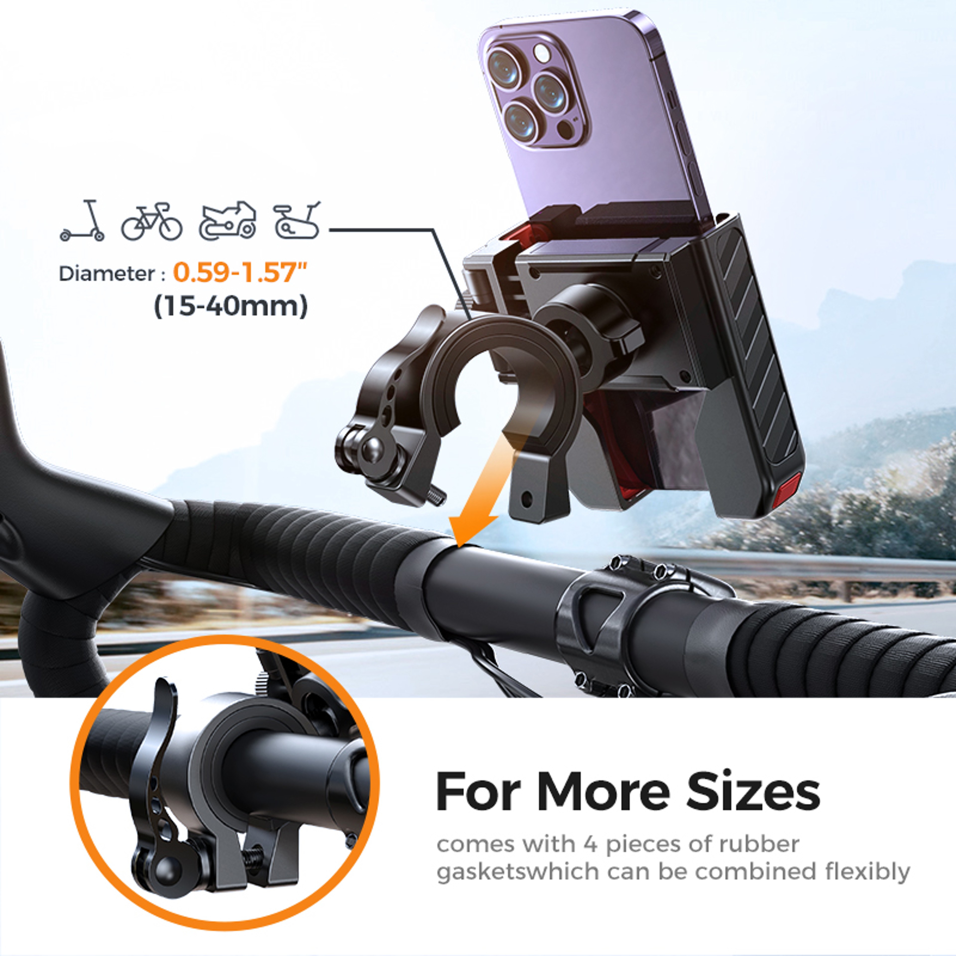 Universal Bike Phone Holder With OneHand Lock Shockproof Phone Mount For Bikes  Motorcycles 5