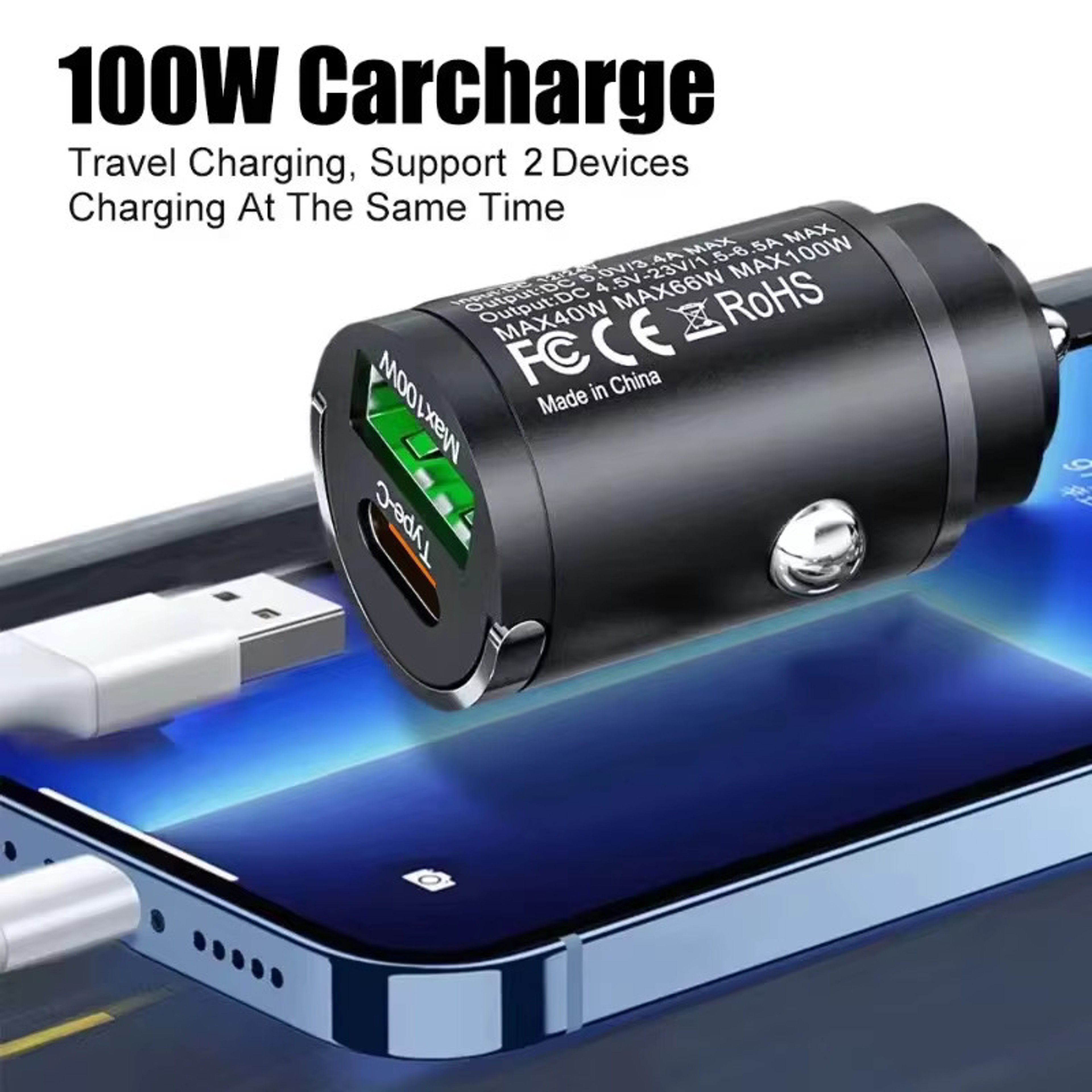 USB C Car Charger Dual Port Fast Car Charger With PD  QC Compact Adapter 3