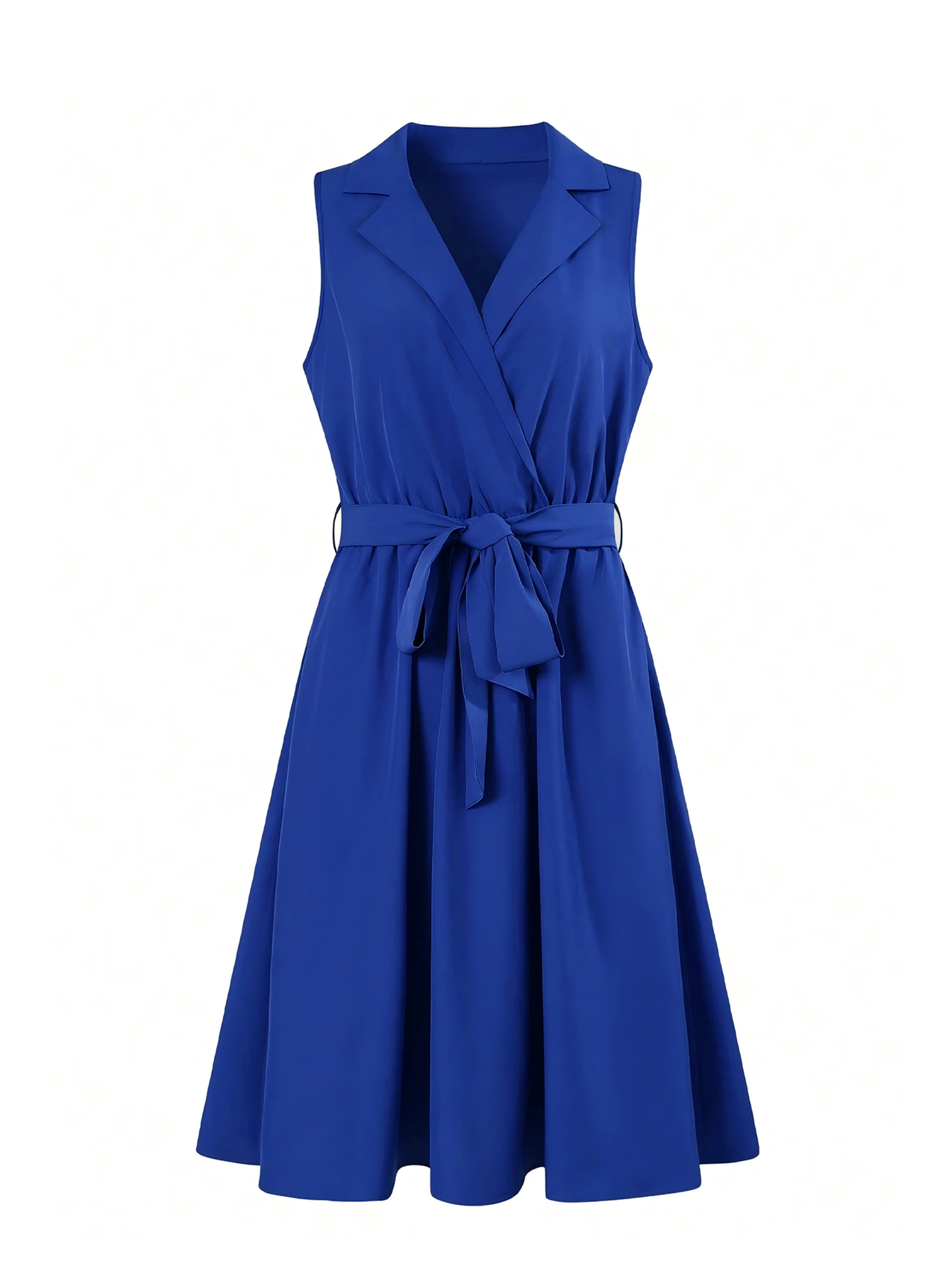 Elegant Sleeveless Shirt Dress for Women with V-Neck, Belted Waist & Flared Midi Skirt – view 2