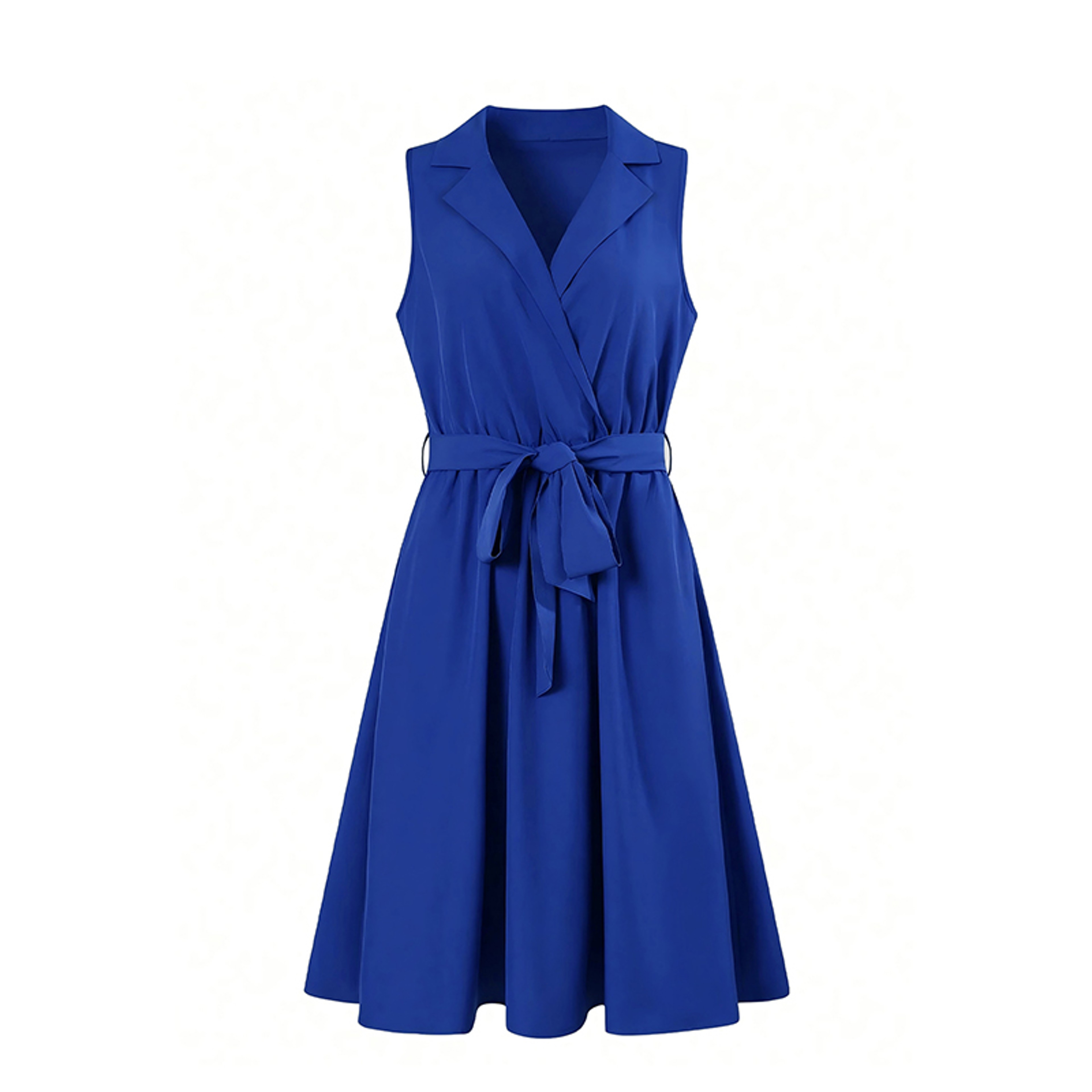 Elegant Sleeveless Shirt Dress for Women with V-Neck, Belted Waist & Flared Midi Skirt – view 8