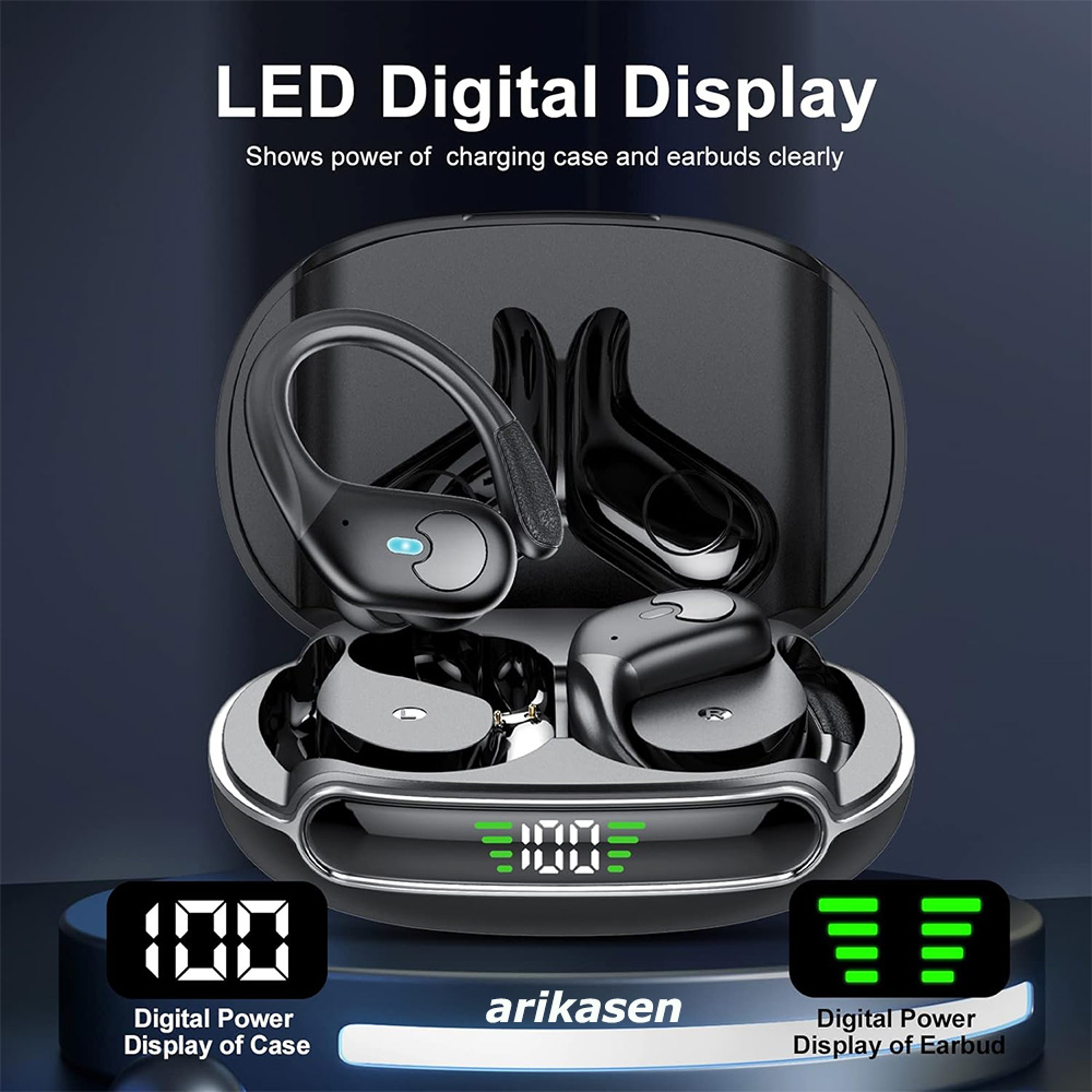 Bluetooth Headphones True Wireless Earbuds With ENC Mic LED Display  60H Playtime 3