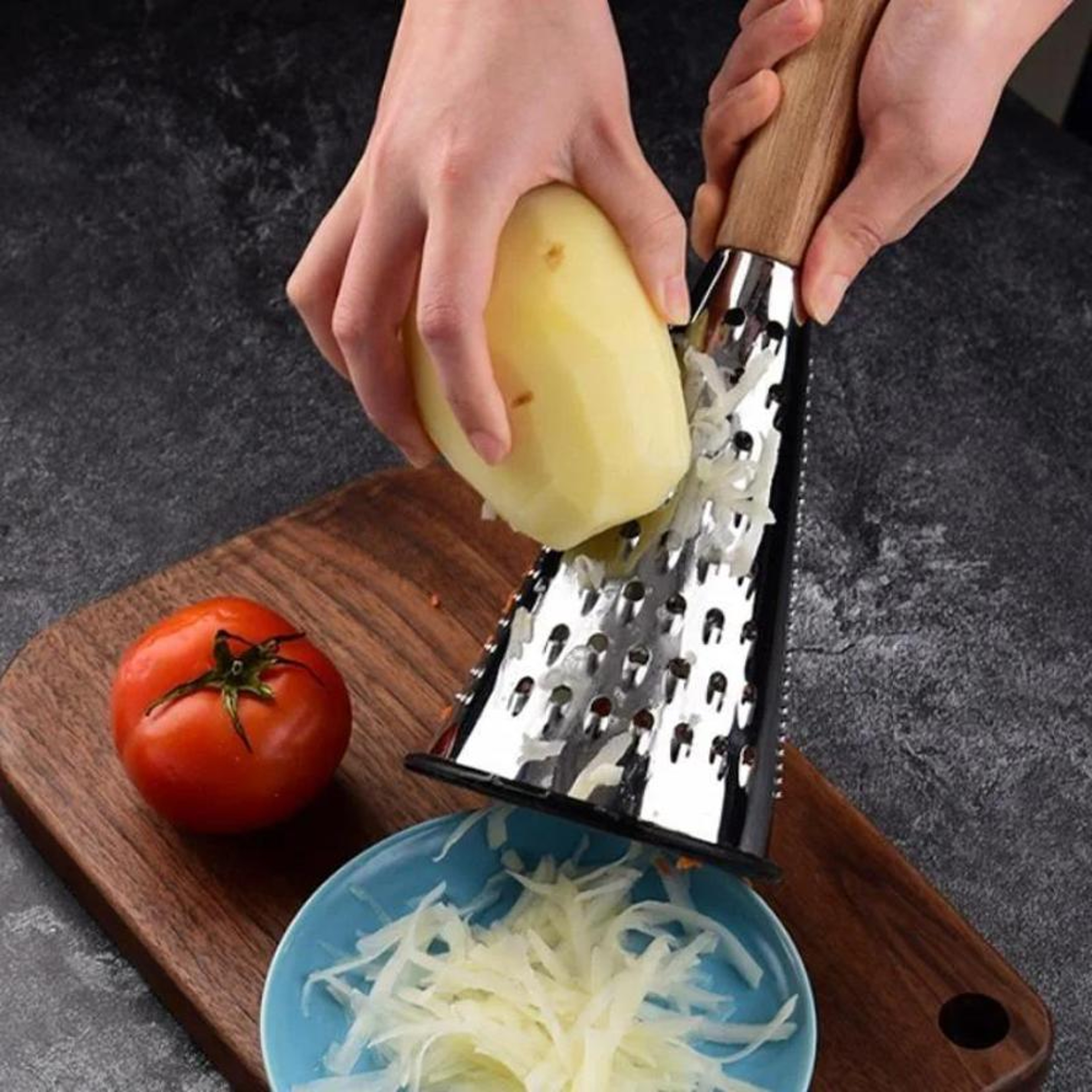 Premium Stainless Steel Grater With Wooden Handle Multi Purpose Vegetable  Cheese Kitchen Grater 3
