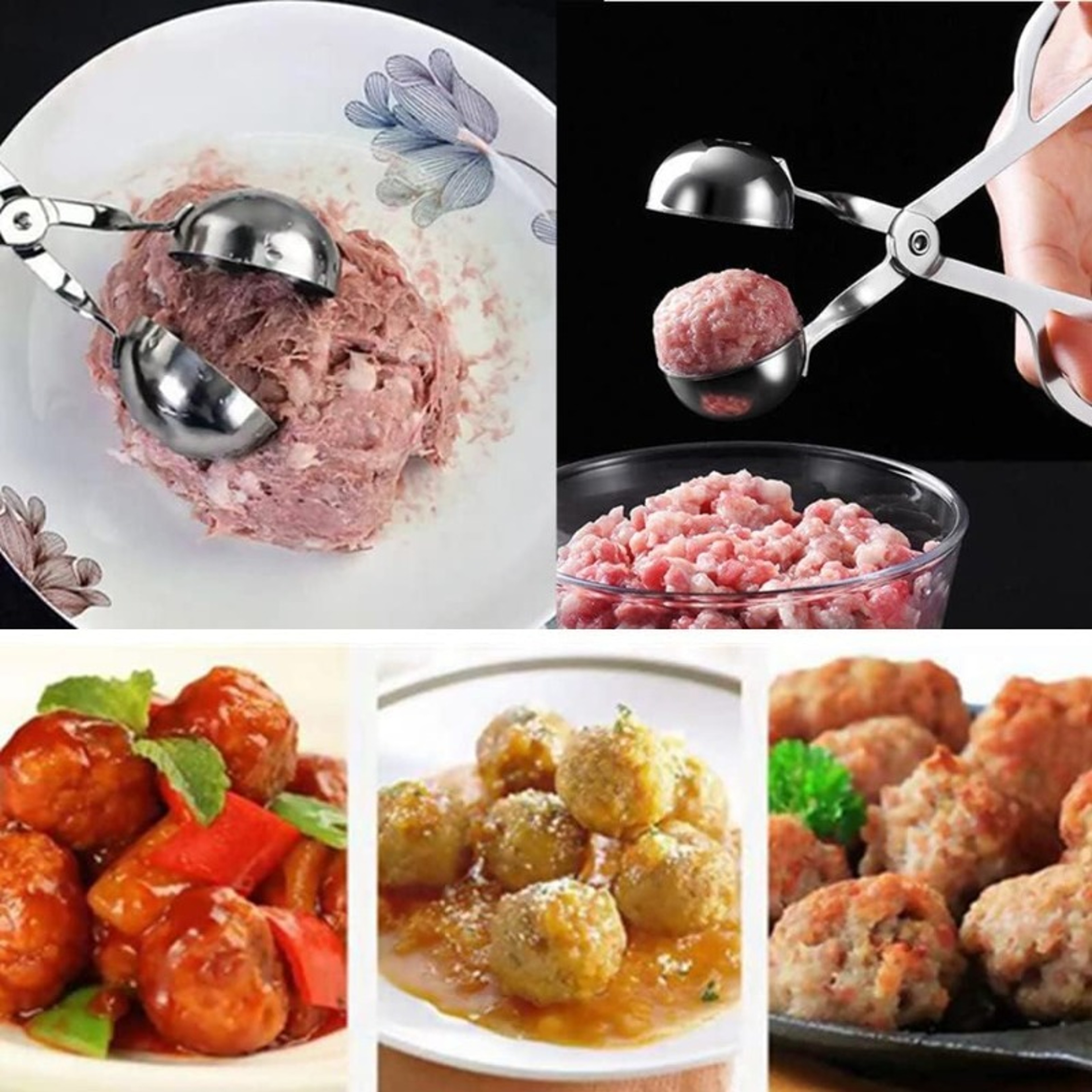 Stainless Steel Meatball Maker Tongs With NonStick Scoop  Detachable AntiSlip Handles 5