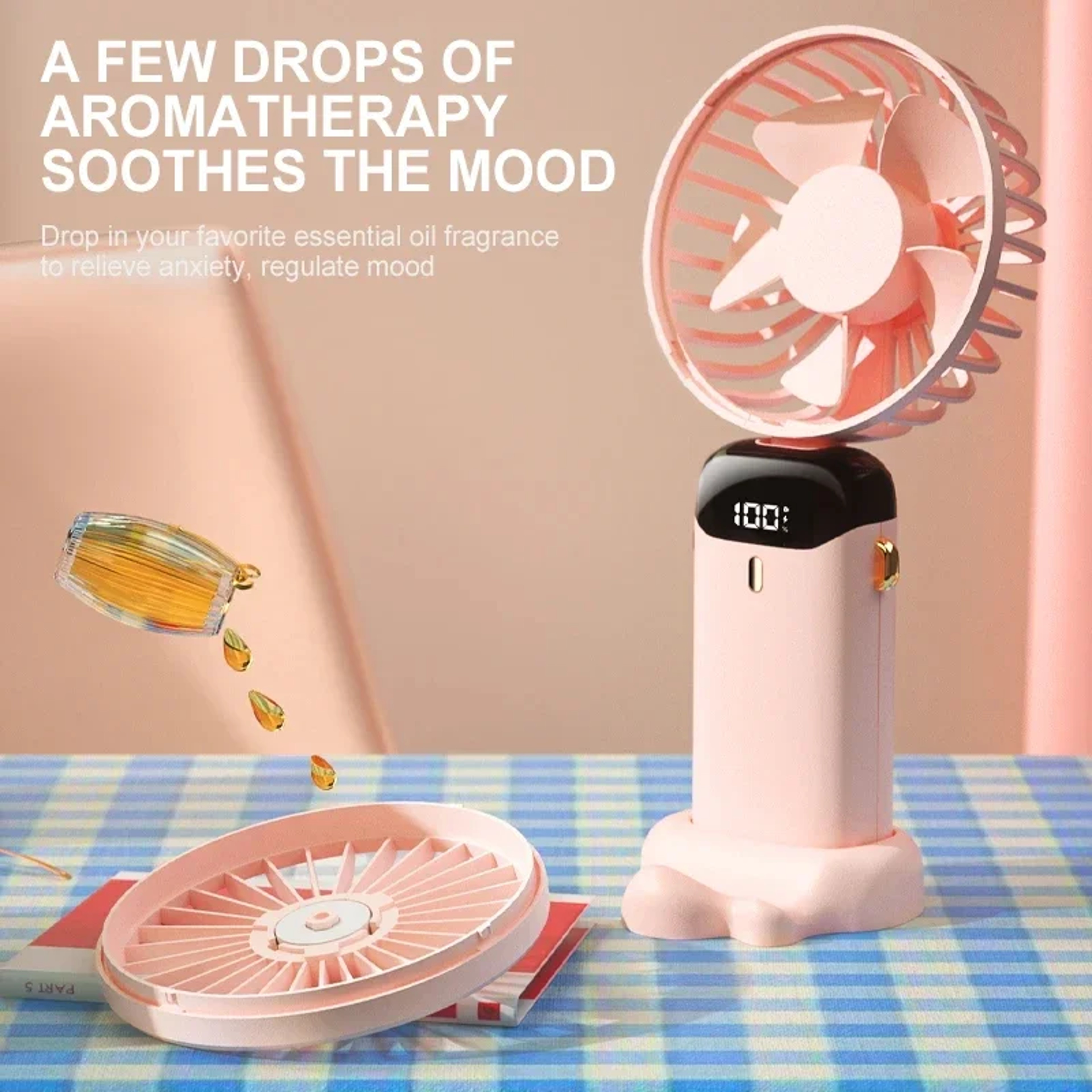 Portable Handheld Fan With Phone Stand Display Screen  5Speed USB Rechargeable Neck Fan 9
