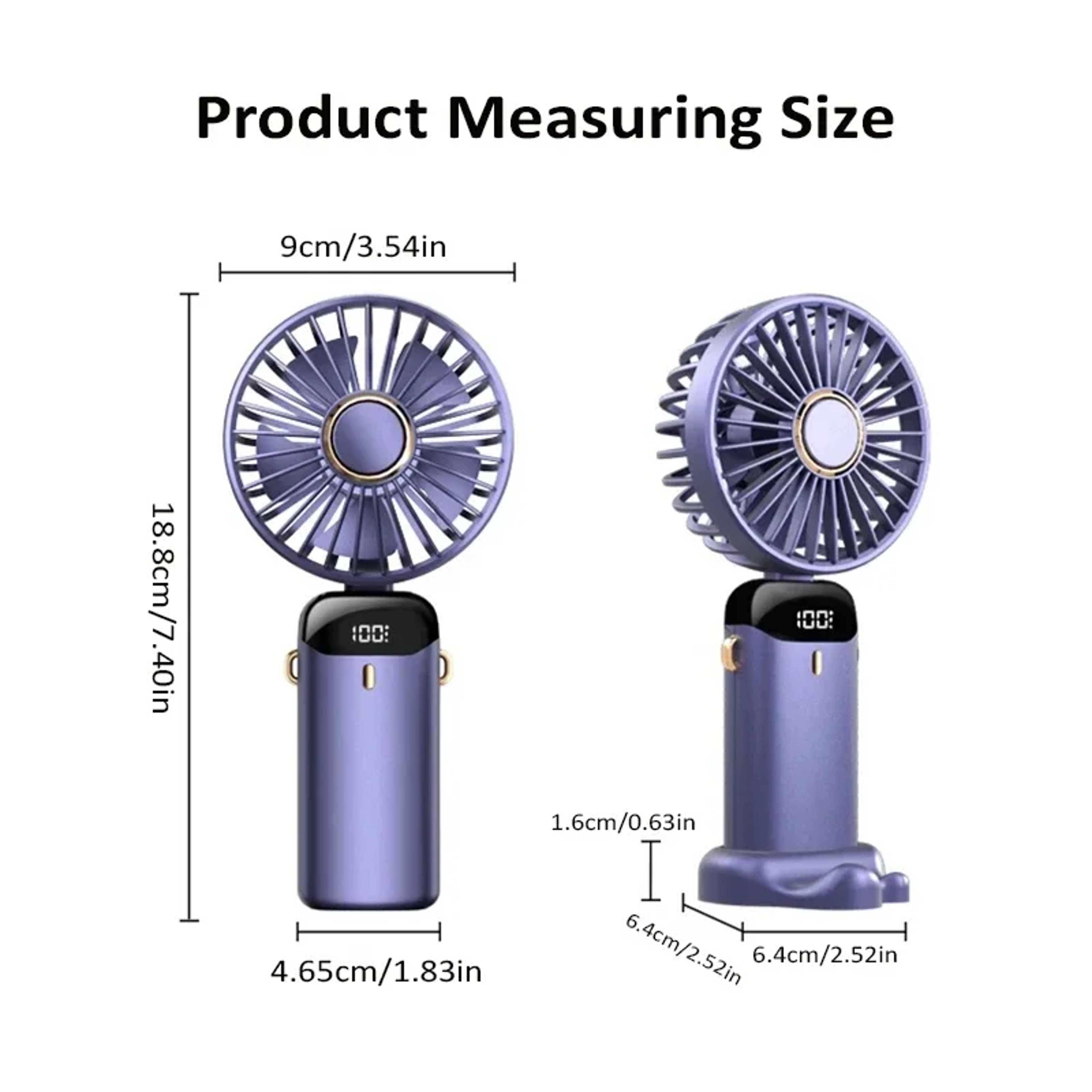 Portable Handheld Fan With Phone Stand Display Screen  5Speed USB Rechargeable Neck Fan 10