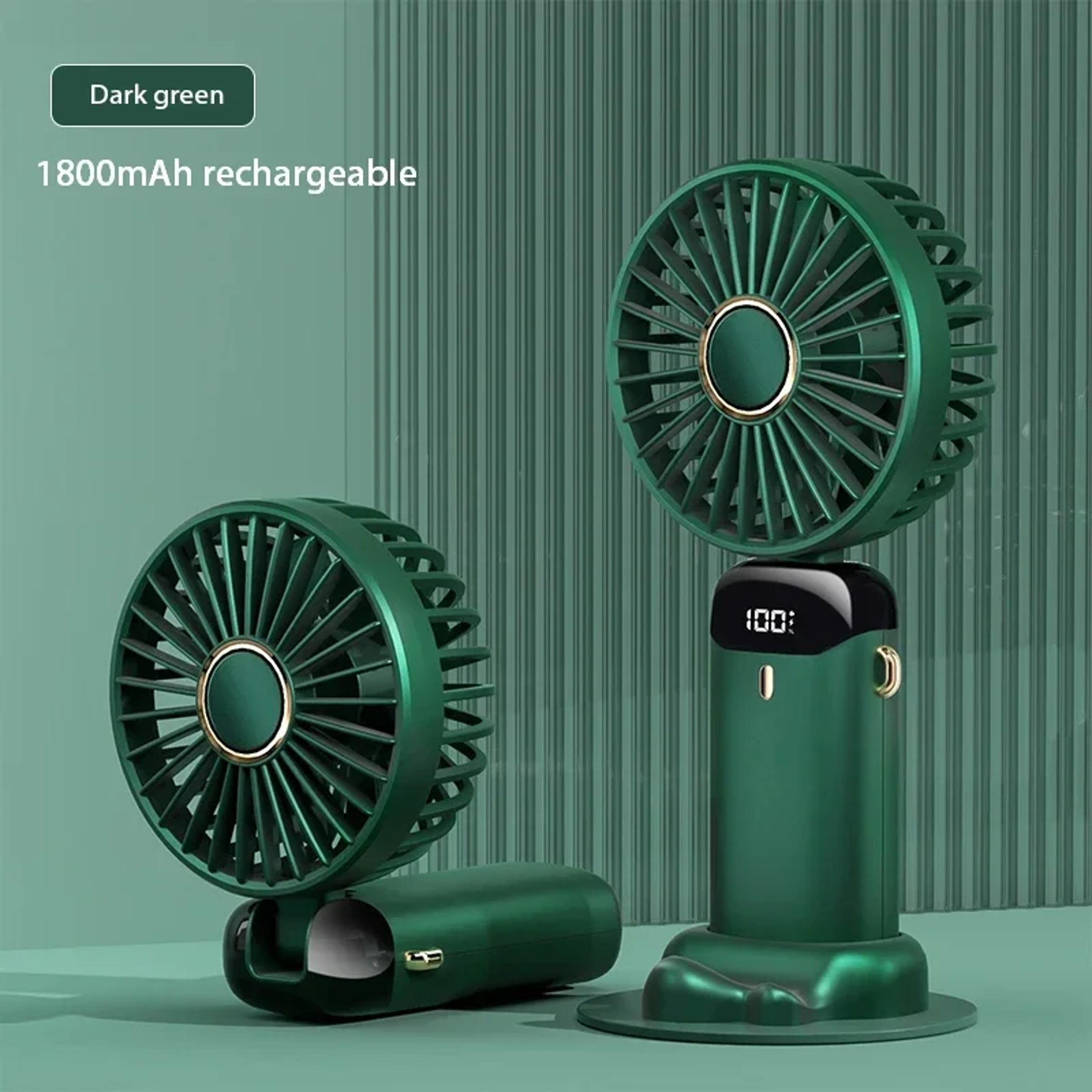 Portable Handheld Fan With Phone Stand Display Screen  5Speed USB Rechargeable Neck Fan 5