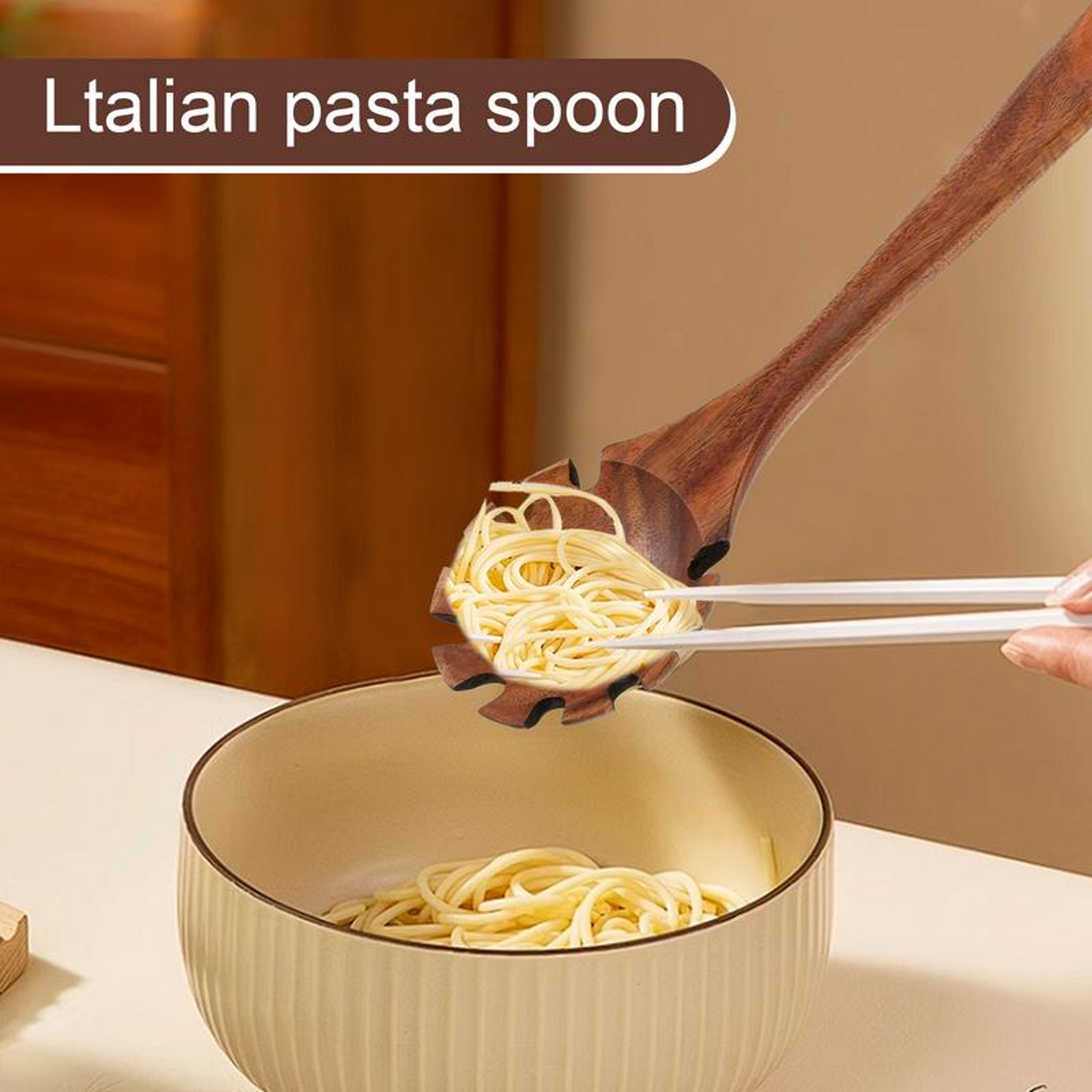 Wood Pasta Spoon Long Handle Wooden Cooking Spoon for Noodles, Soup & Pasta Serving – view 5
