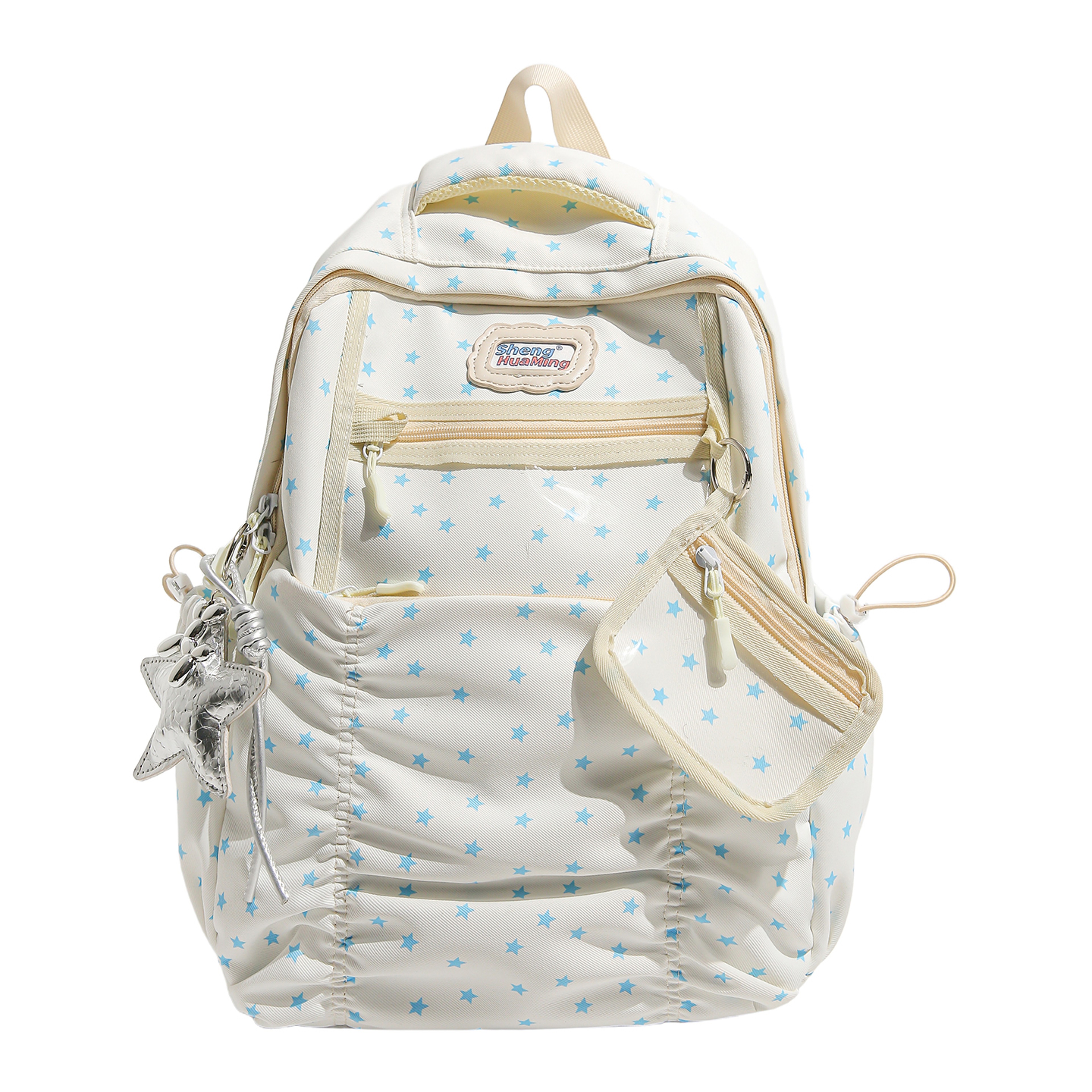 Back To School Backpack Star Print Nylon Backpack For Women Cute Casual Daypack With Transparent Fr 1