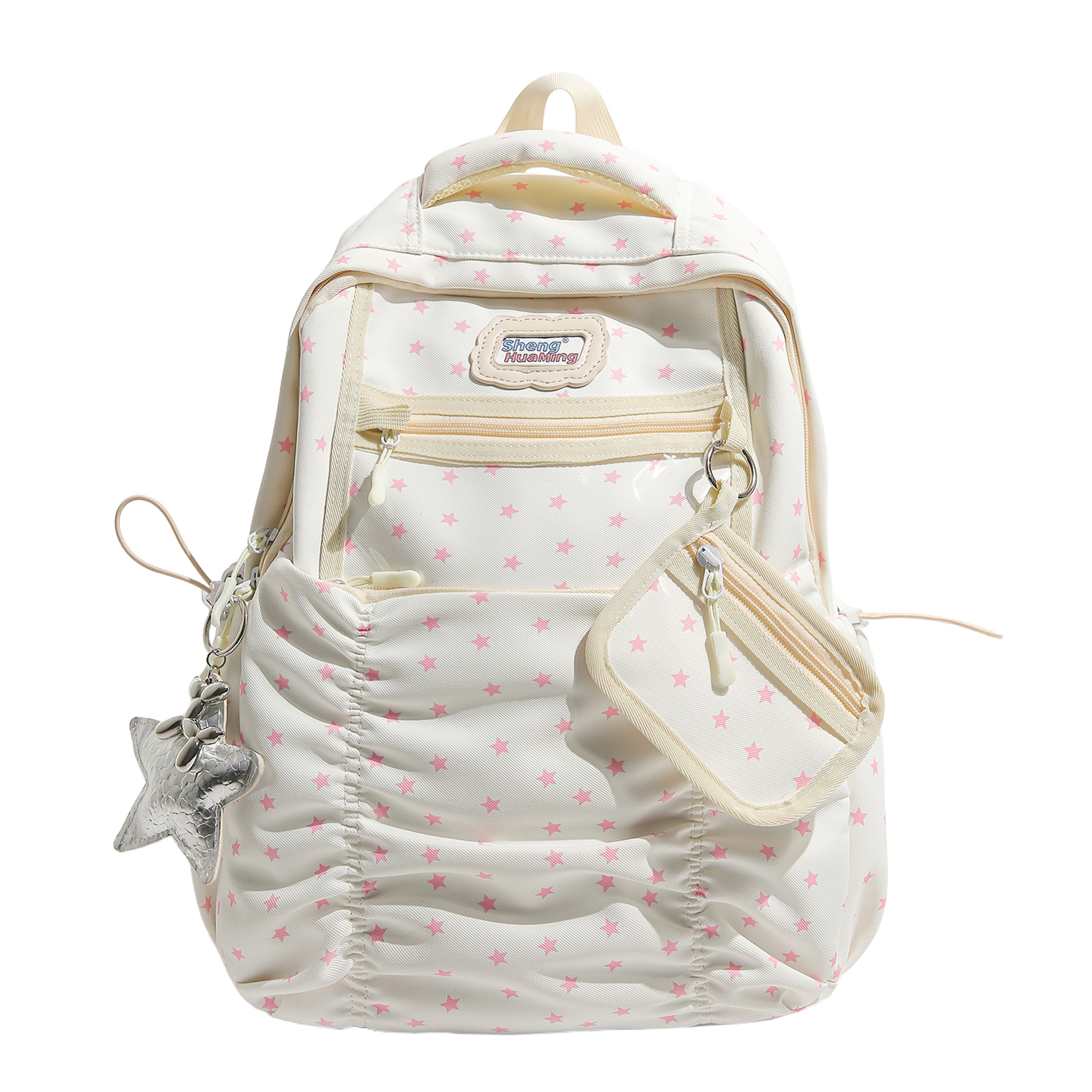Back To School Backpack Star Print Nylon Backpack For Women Cute Casual Daypack With Transparent Fr 3