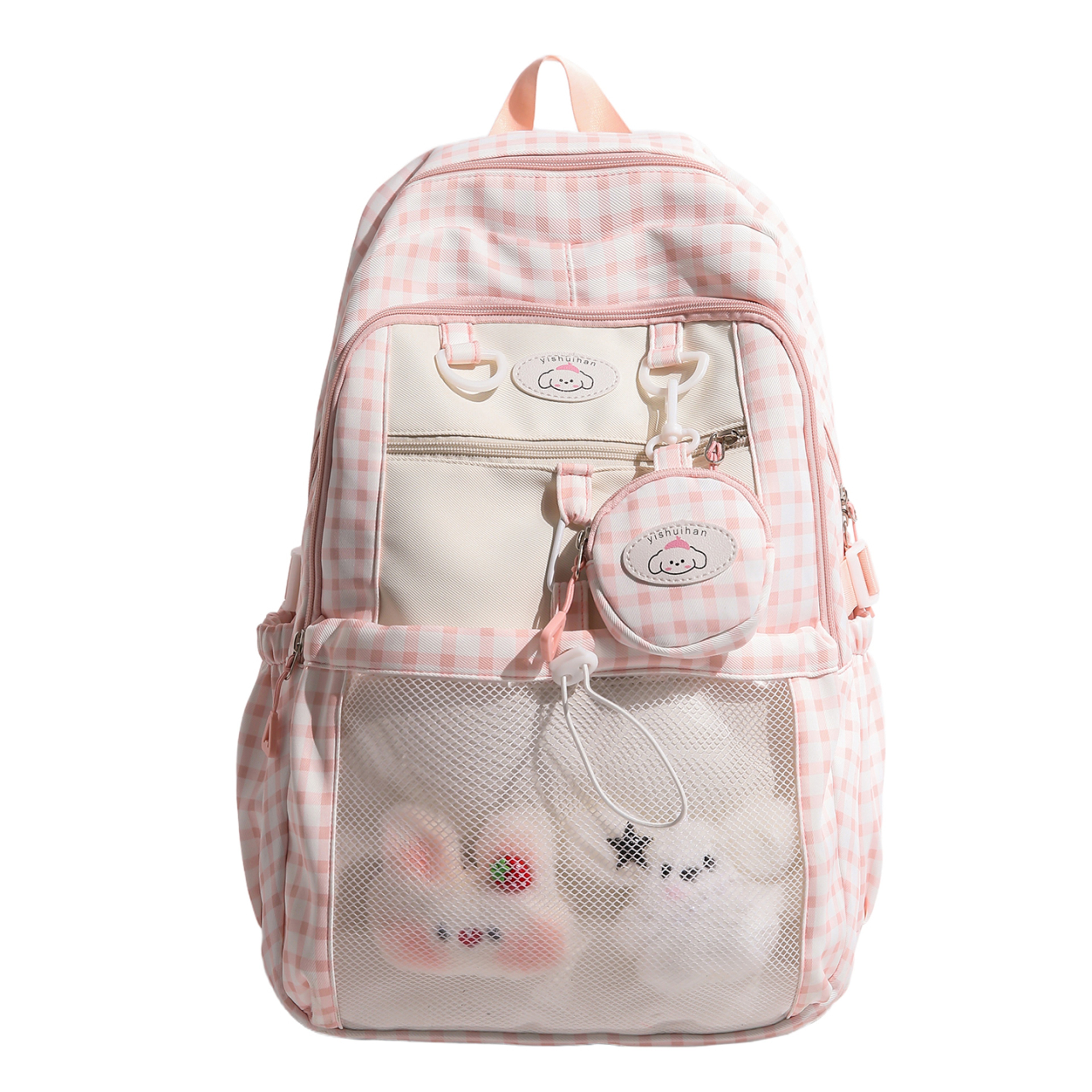 Back To School Backpack Checkered Transparent Mesh Backpack Cute Kawaii School Bag For Girls  Teens 1