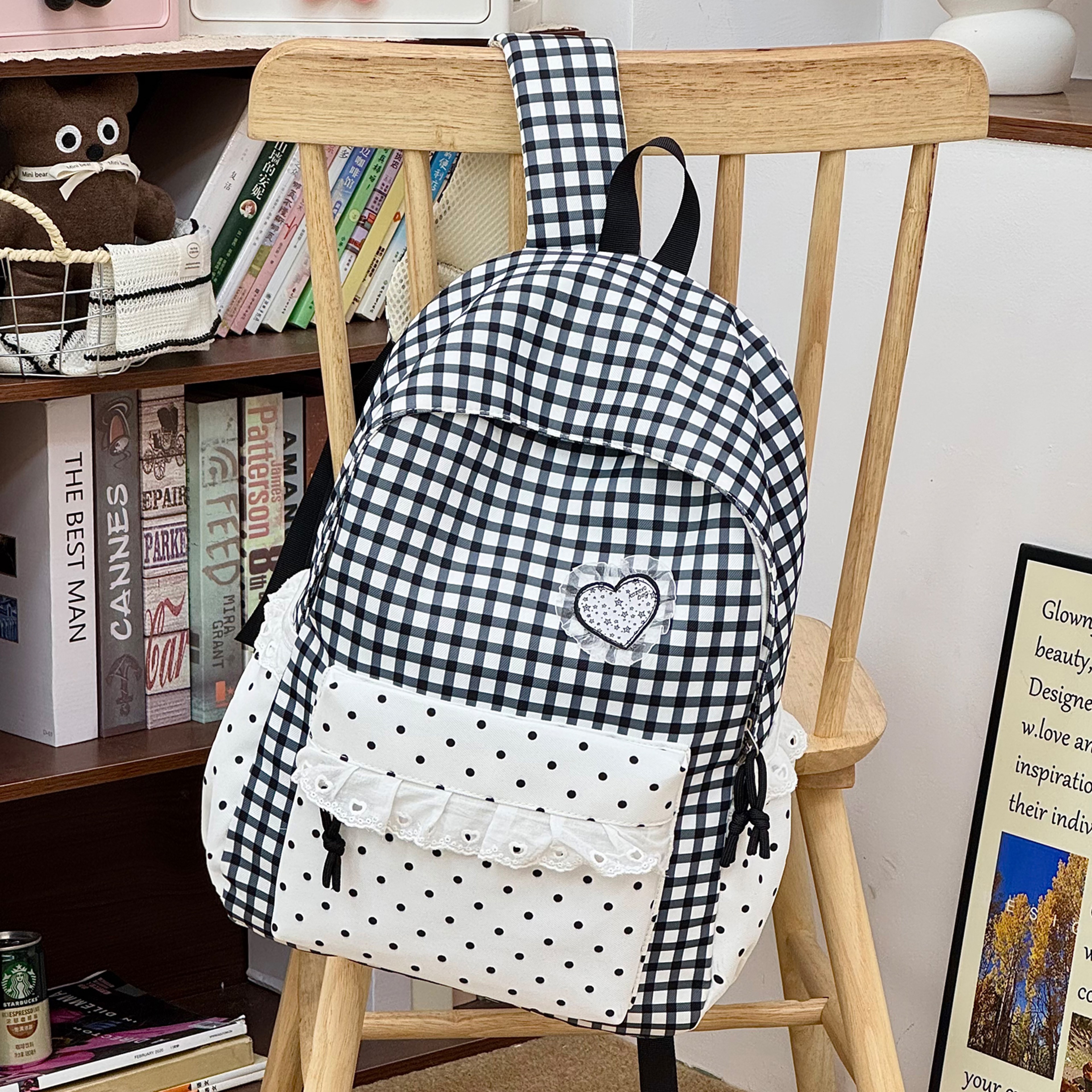 Cute Plaid Back To School Backpack For Teen Girls Casual Travel Daypack 7