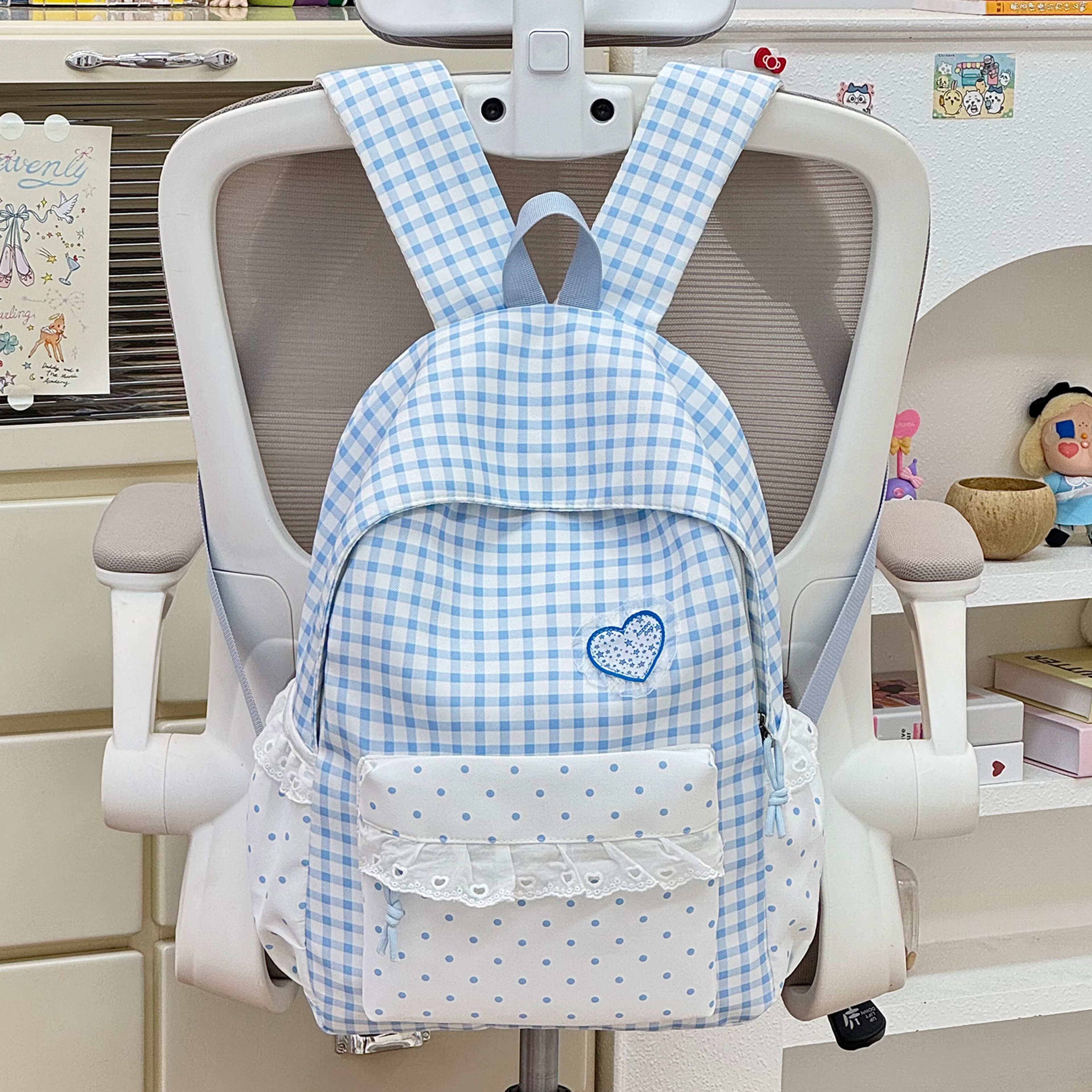 Cute Plaid Back To School Backpack For Teen Girls Casual Travel Daypack 0