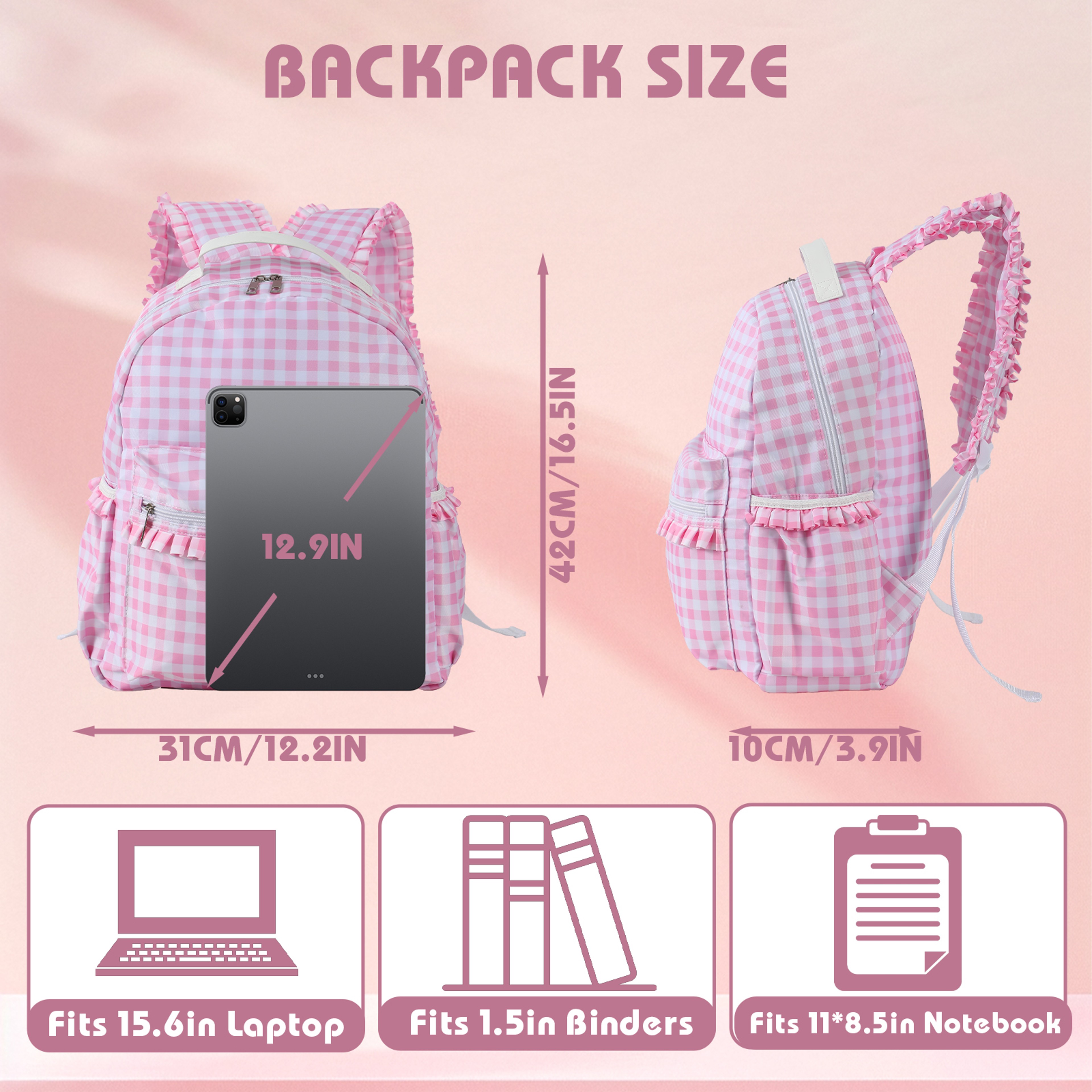 Elegant Plaid Ruffle Back To School Backpack For Girls Large Capacity School Bag For Teens  College 2
