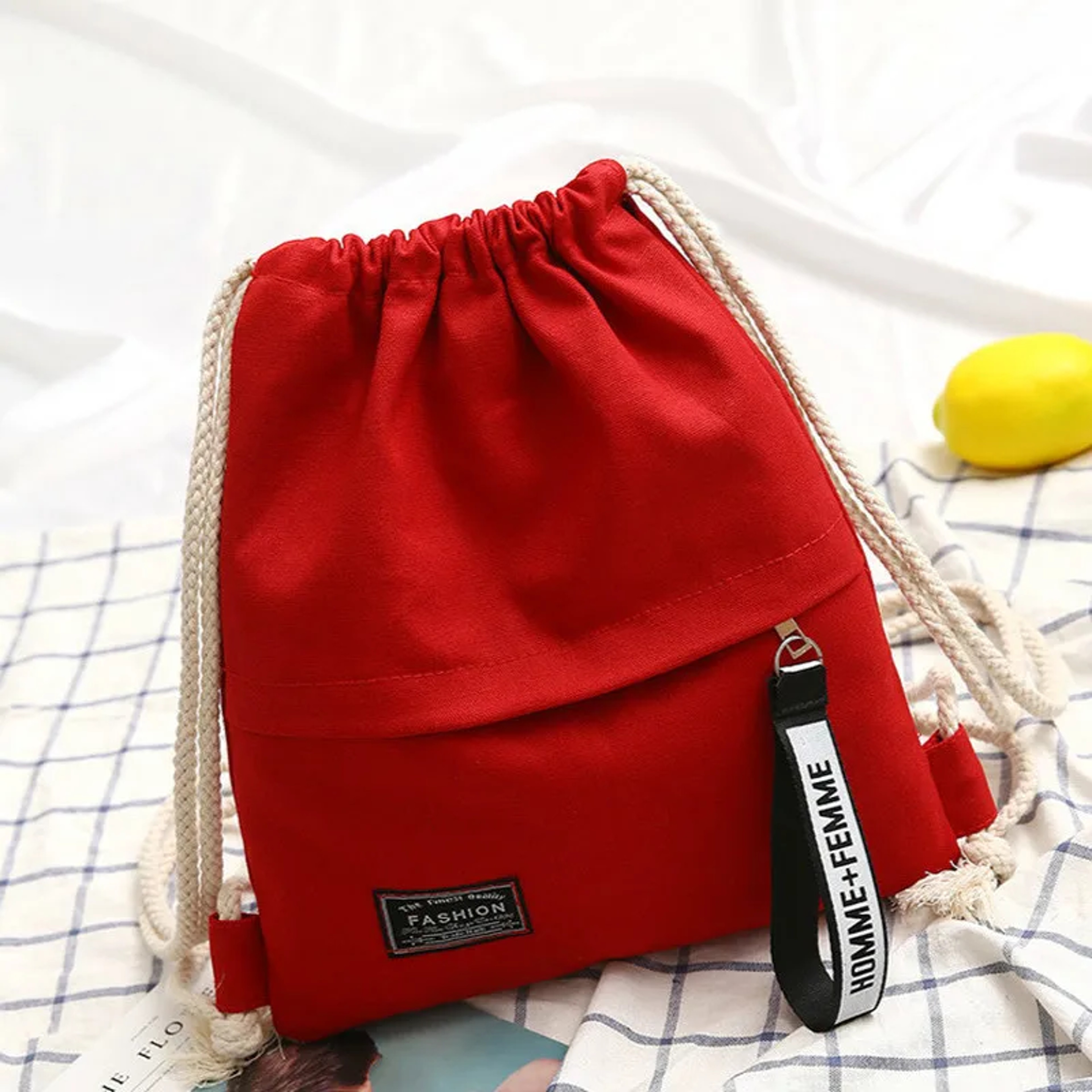 Canvas Drawstring Backpack With Front Pocket Back To School Backpack Casual Travel Backpack For Men 5