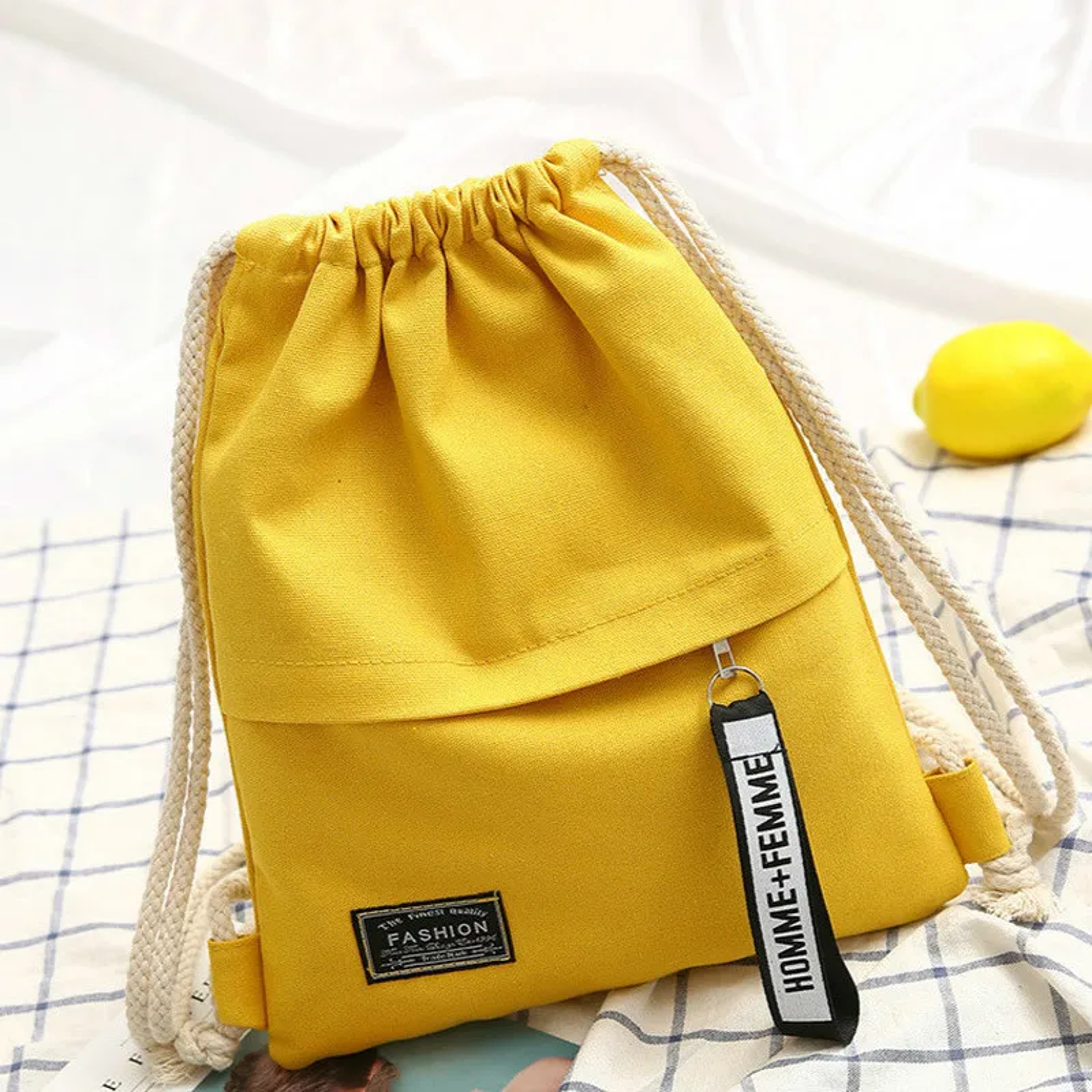 Canvas Drawstring Backpack With Front Pocket Back To School Backpack Casual Travel Backpack For Men 4