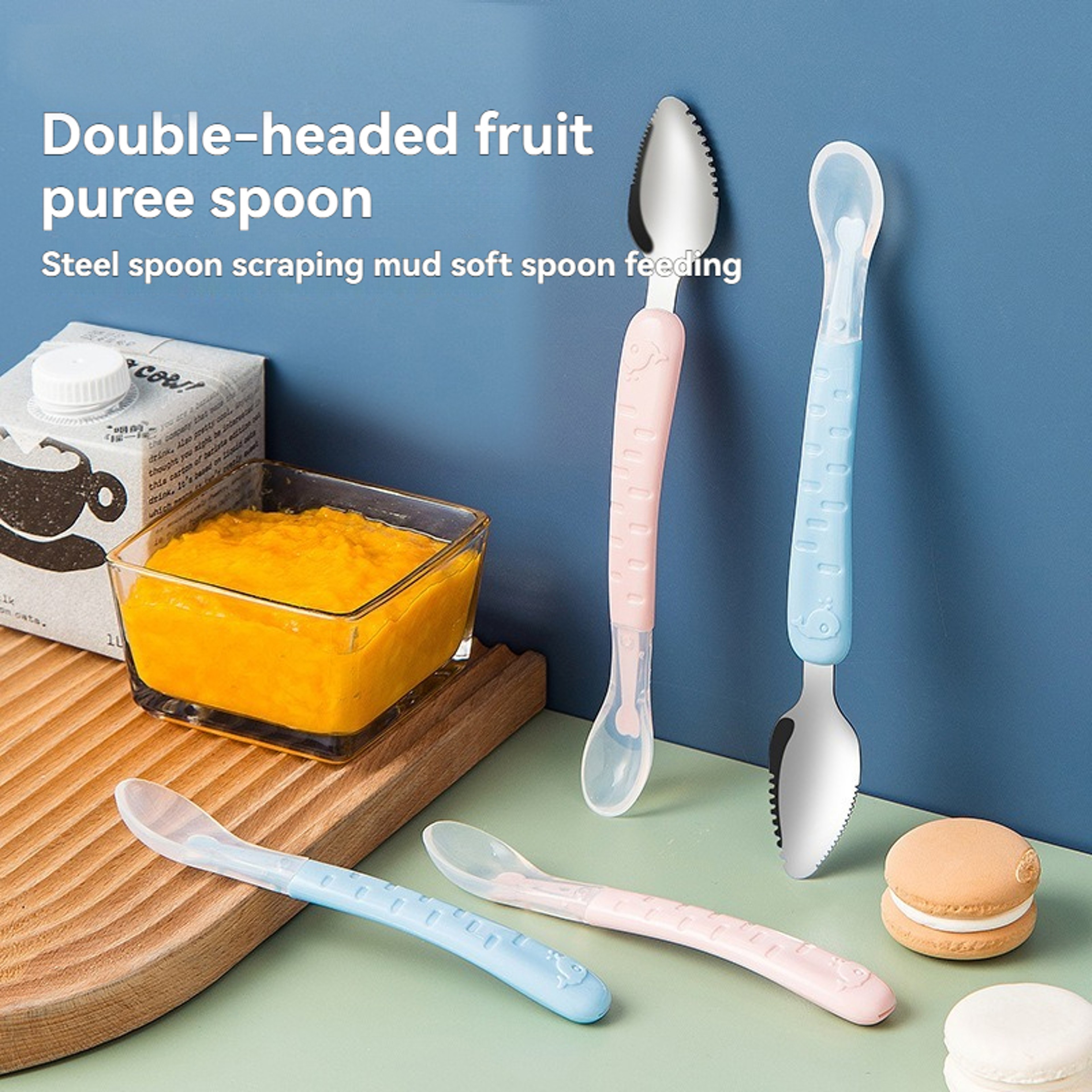 Food Scraper Spoon With Dual Head Silicone Baby Puree Maker  Fruit Feeder Spoon 7