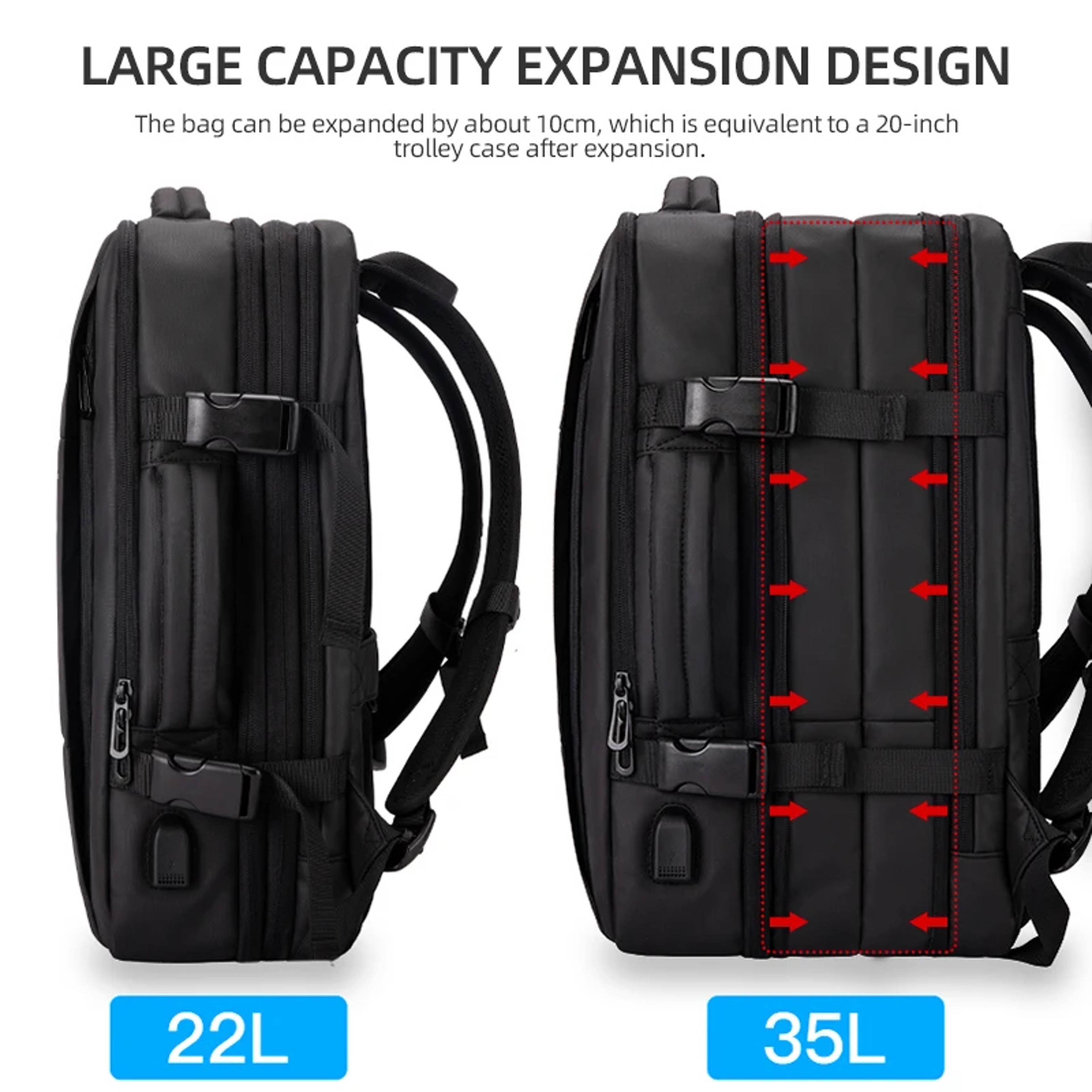 Heroic Knight Waterproof Laptop Backpack Expandable Business Travel Backpack For 173 Inch Laptops 5