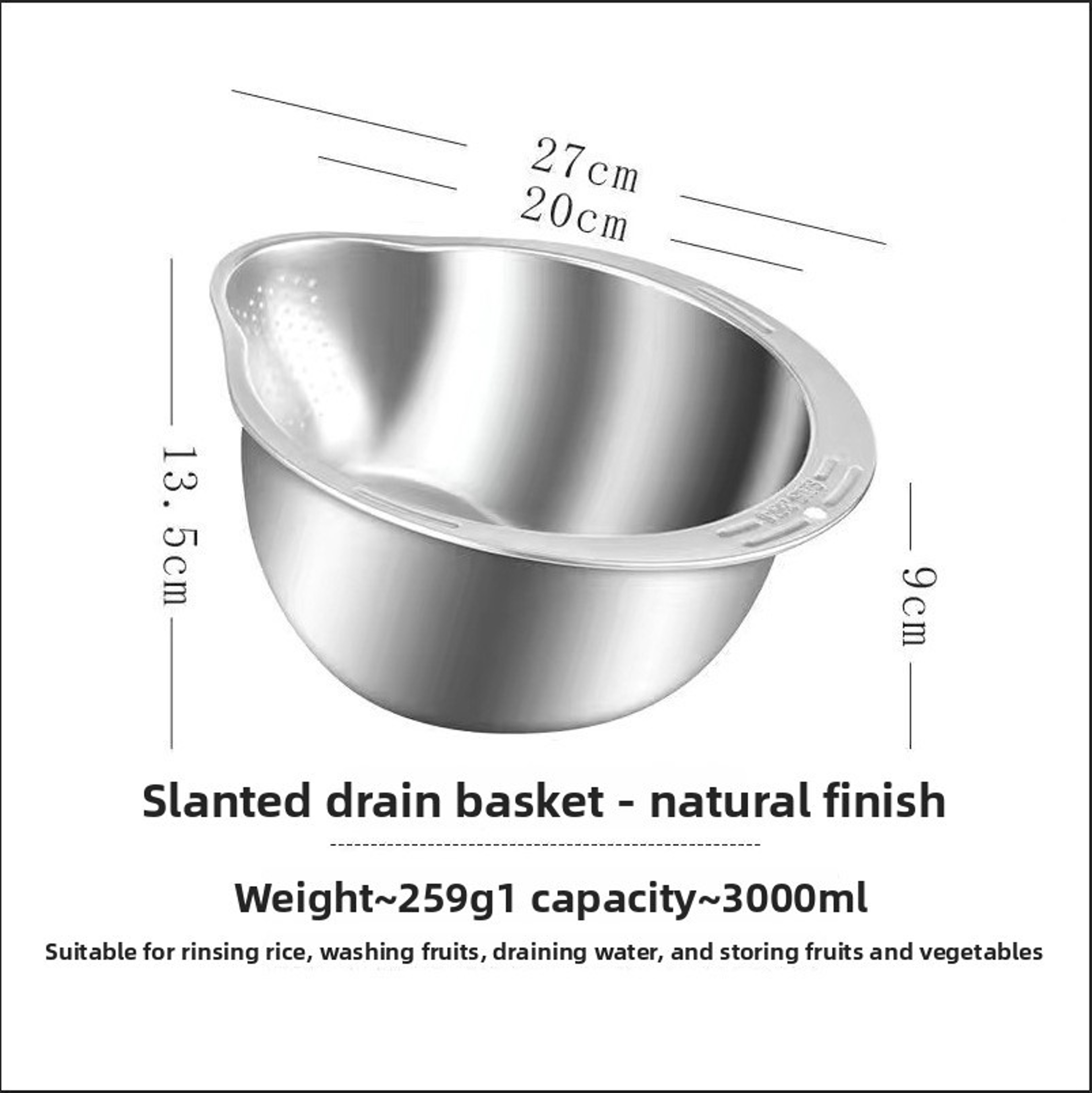 Premium Rice Washing Bowl Stainless Steel Colander For Rice Fruits  Vegetables 5