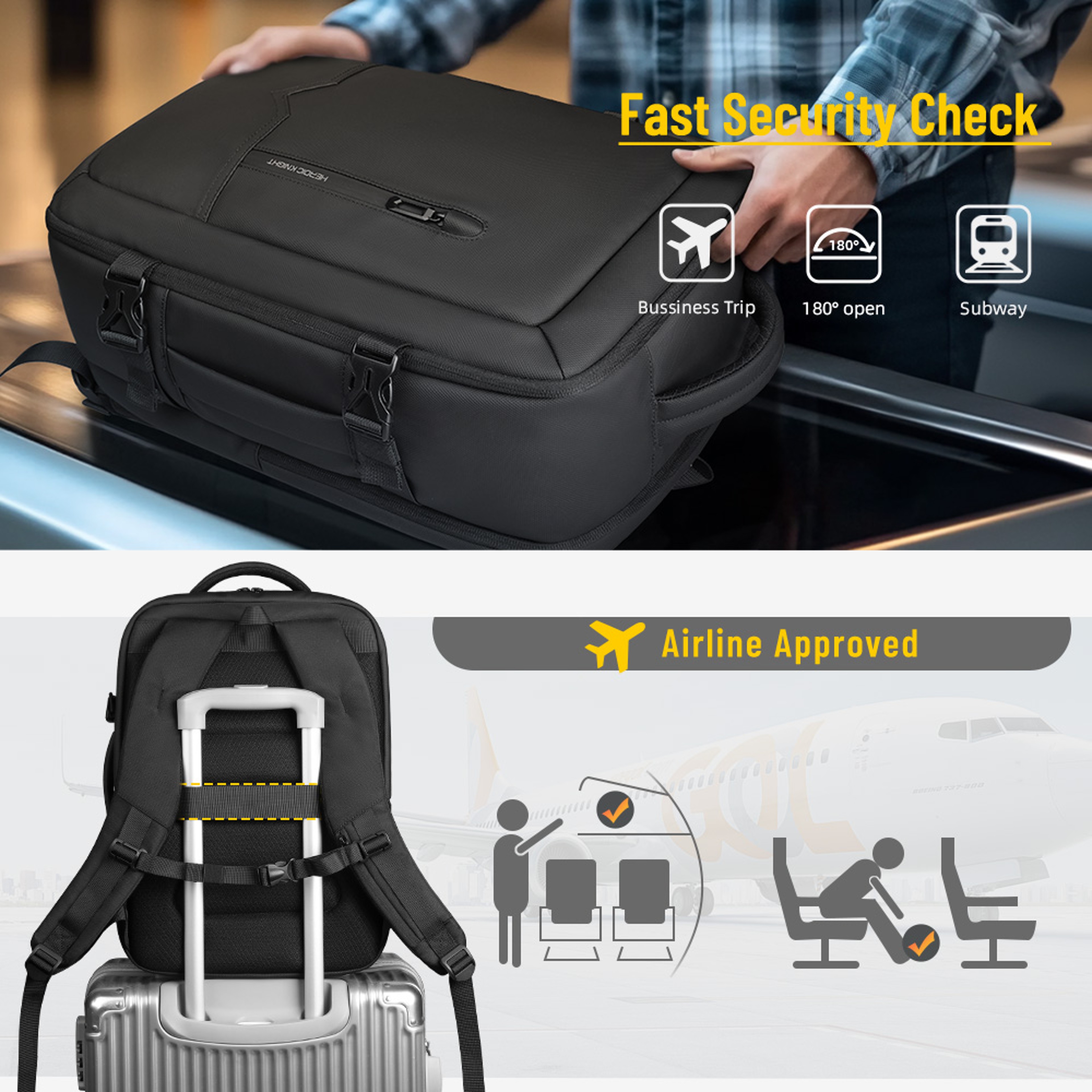 Laptop Backpack Waterproof Business Travel Carry On Backpack With USB Port 1