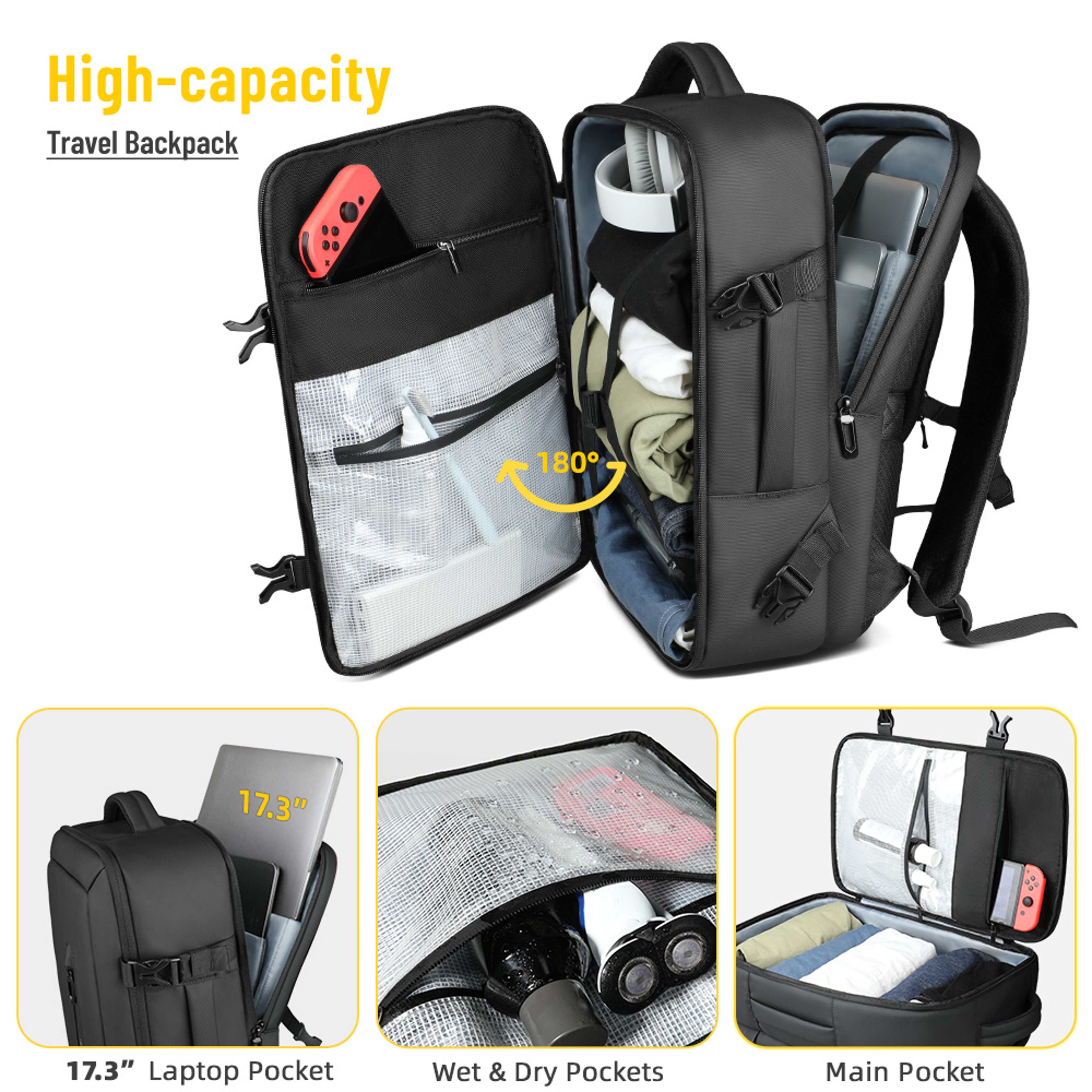 Laptop Backpack Waterproof Business Travel Carry On Backpack With USB Port 3
