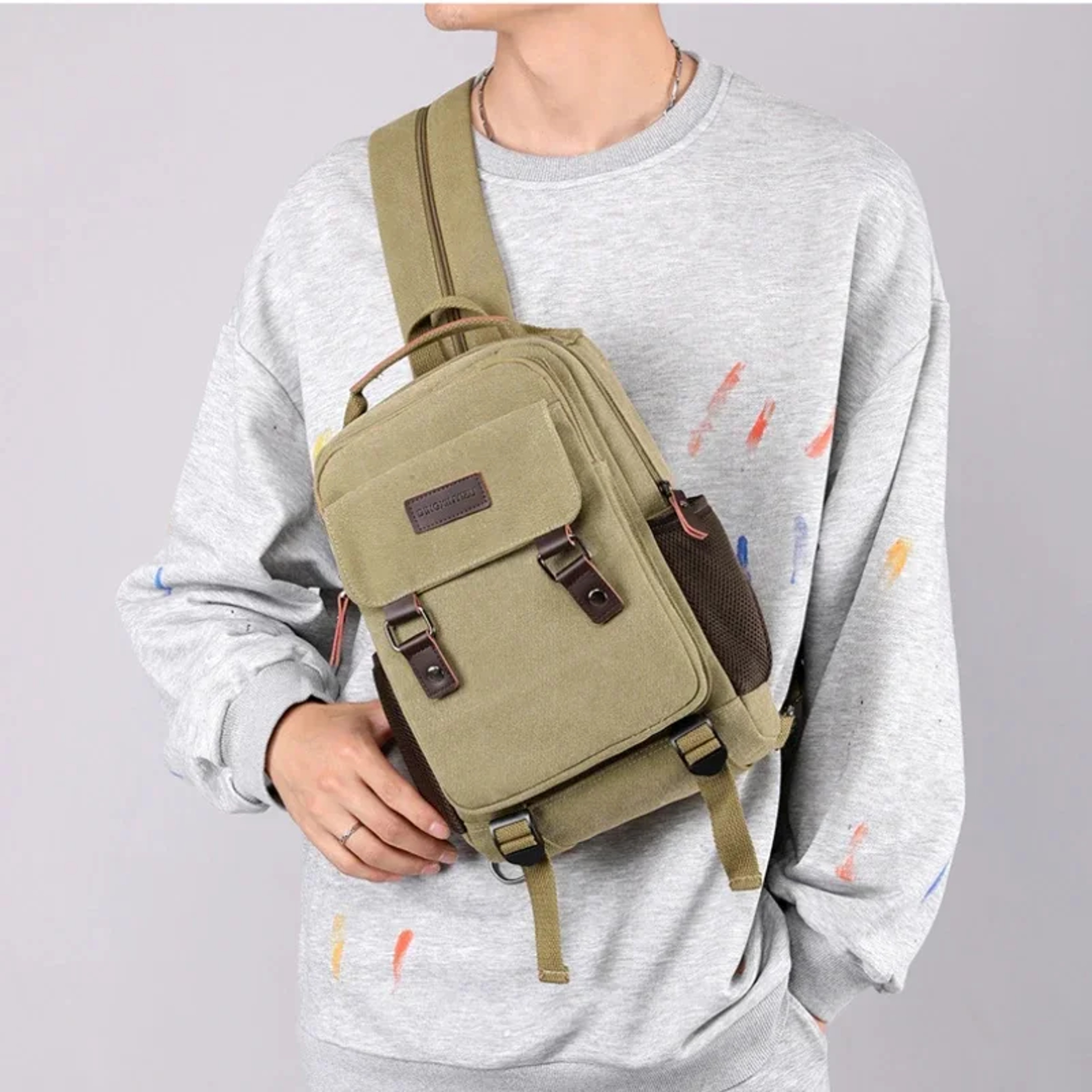 Small Mens Backpack Canvas Crossbody Daypack For Travel Work  Everyday Carry 5