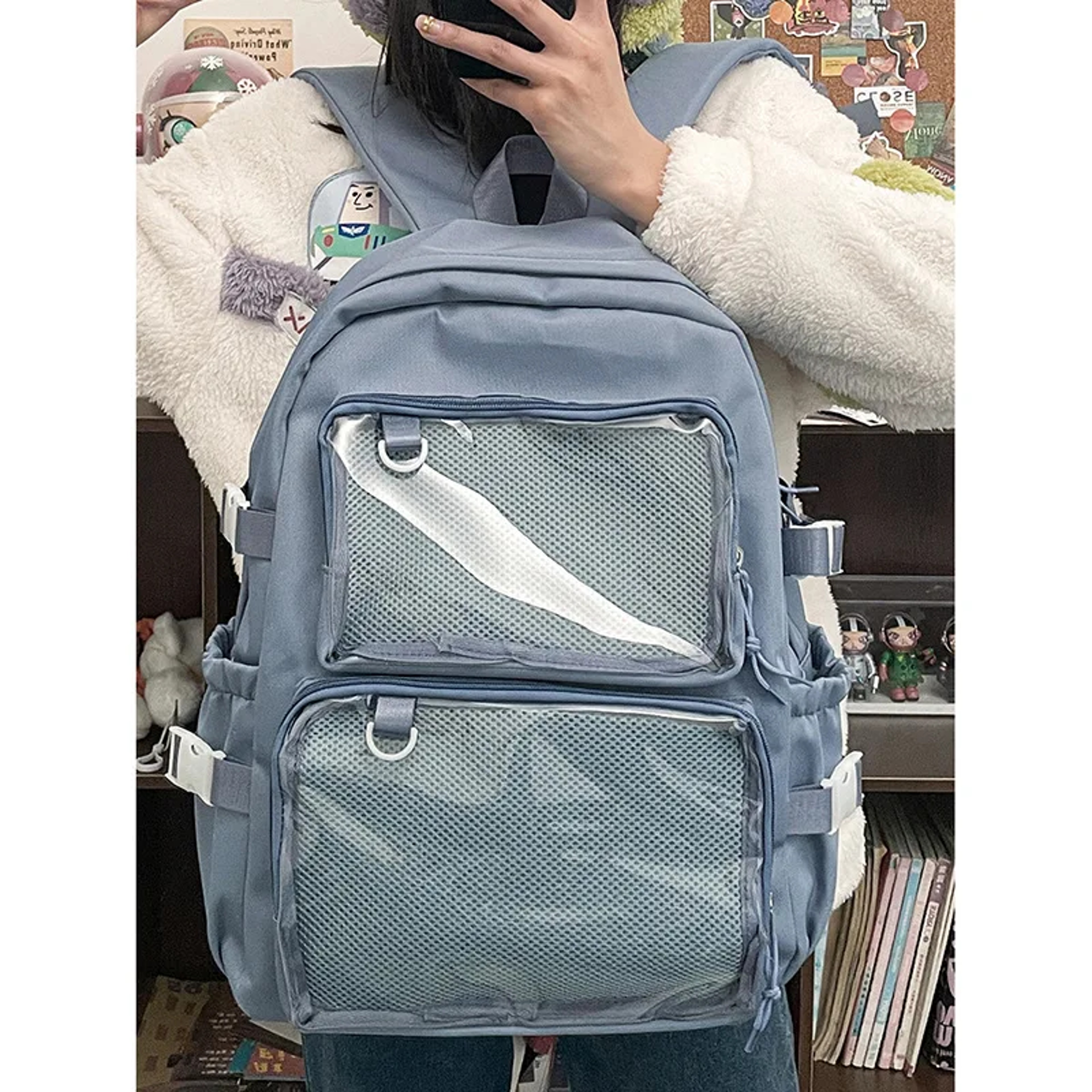 Large Capacity Ita Backpack With Dual Clear Display Pockets For Laptop Pins  Everyday Travel 8