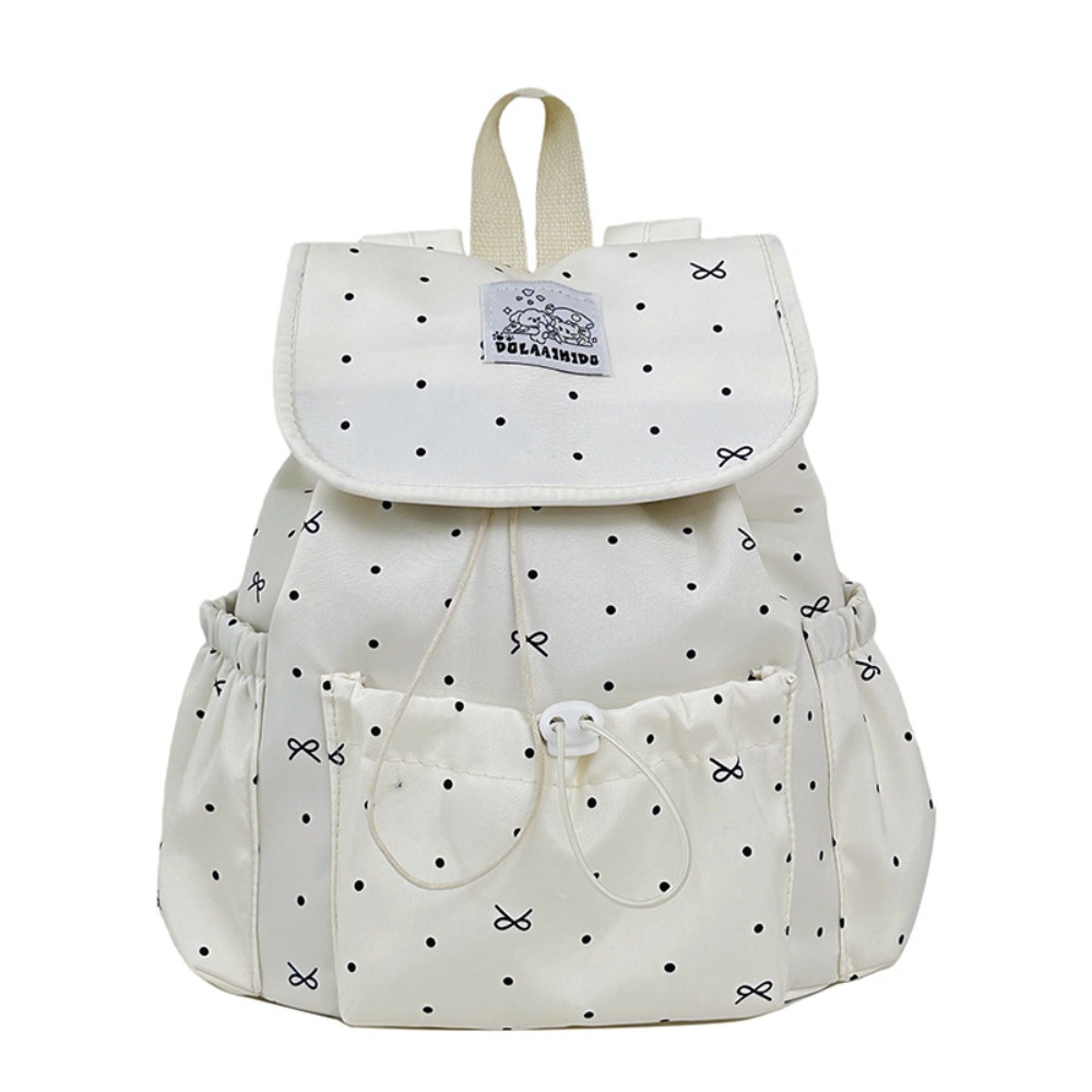 Womens Backpack Large Capacity Drawstring Backpack With Polka Dot Design Preppy School Travel Bag 0