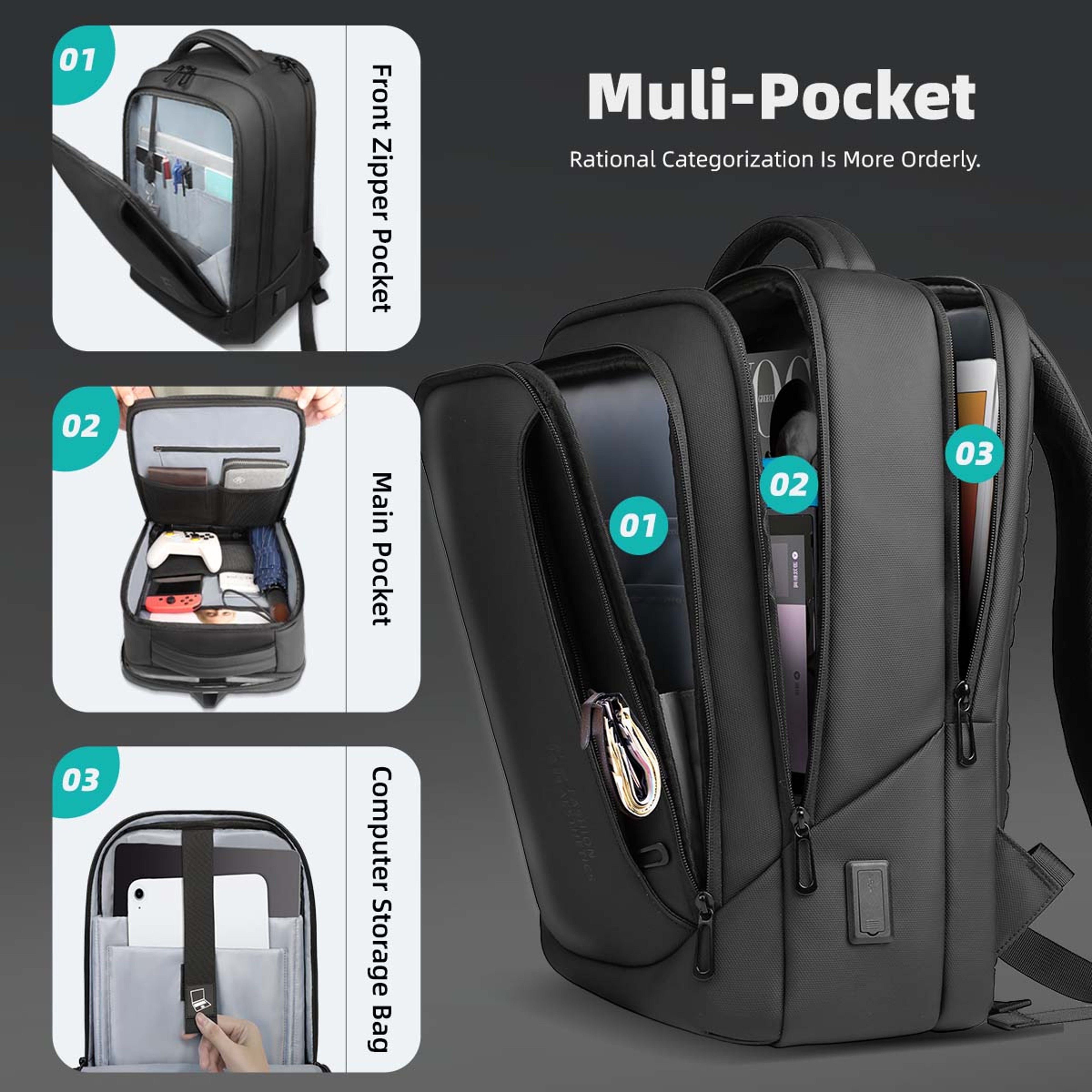 Laptop Backpack With USB Charging For Men Back To School Backpack Business Travel  College Bag 7