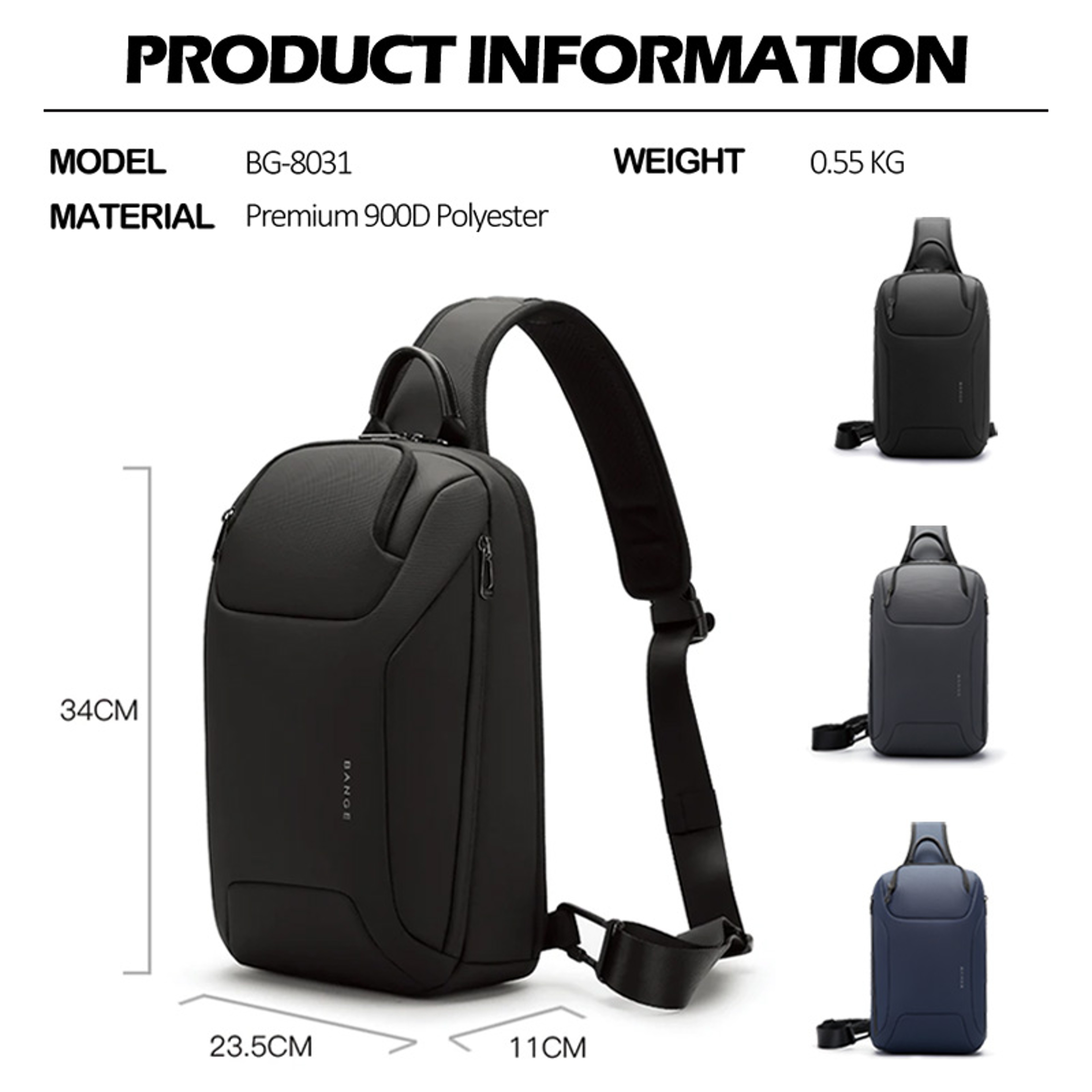 Men Chest Bag Waterproof Crossbody Bag For Men With USB Port Back To School Backpack Everyday Sling 2