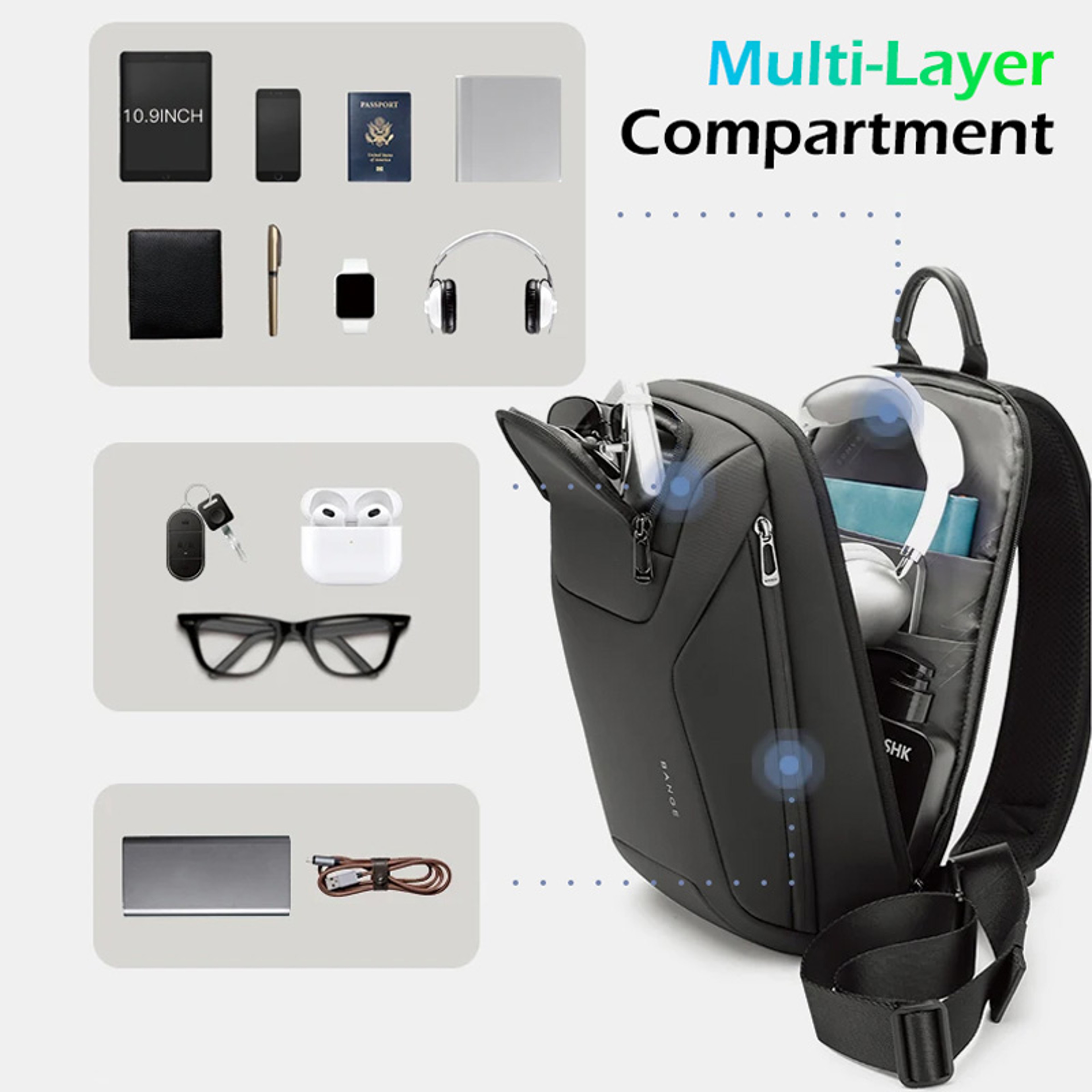 Men Chest Bag Waterproof Crossbody Bag For Men With USB Port Back To School Backpack Everyday Sling 3