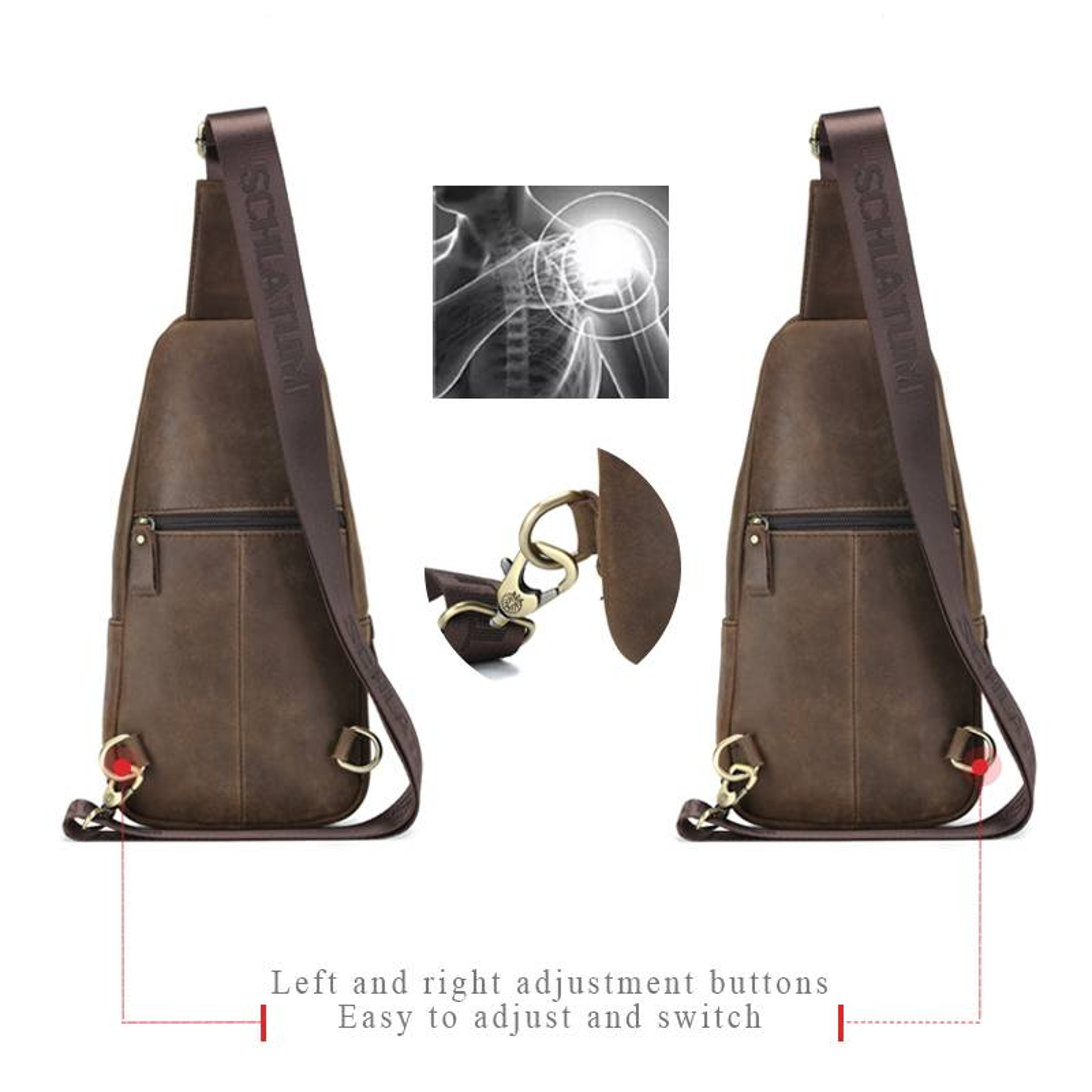 Genuine Leather Chest Bag Men Crossbody Sling Backpack Travel Shoulder Bag 5
