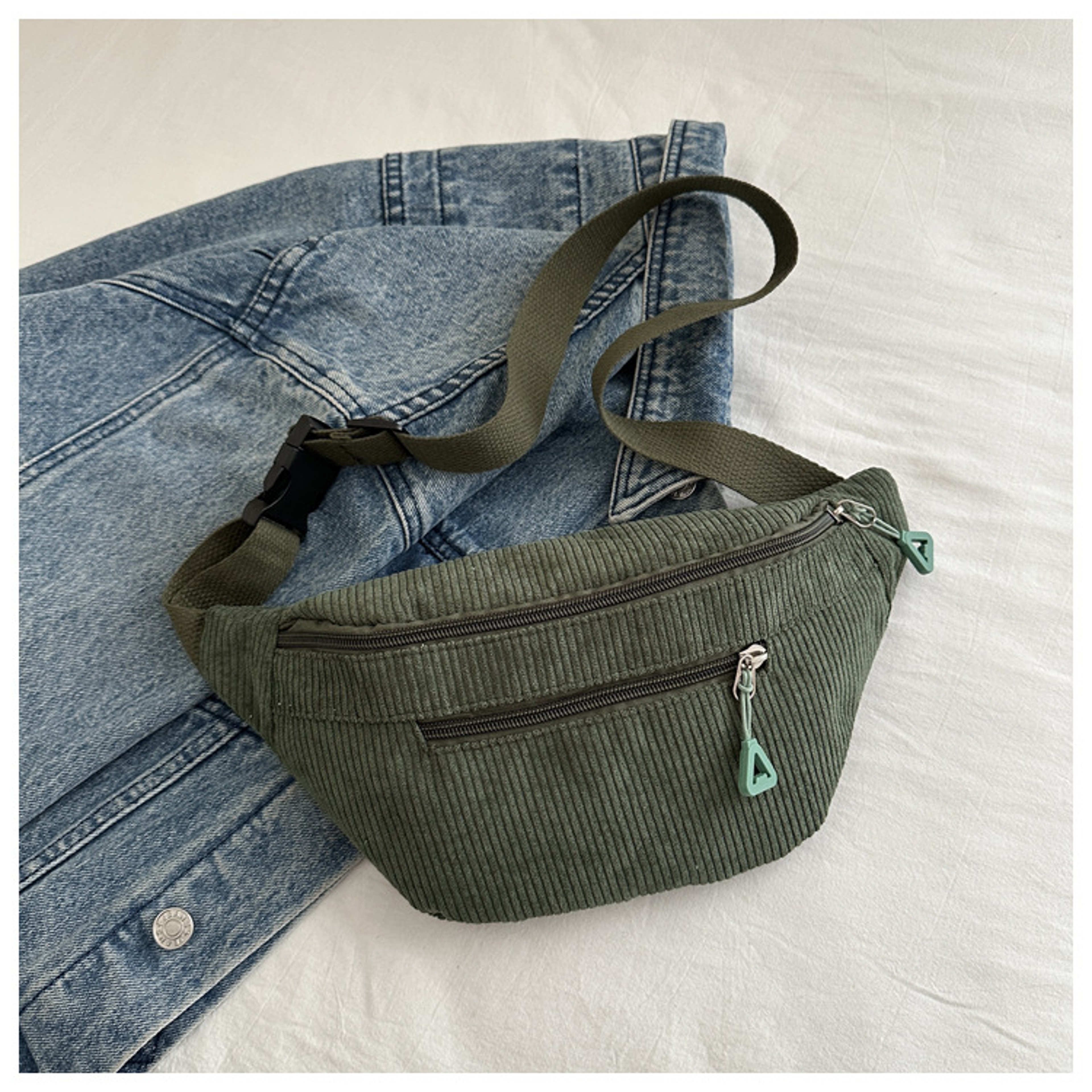 Corduroy Crossbody Bag For Women Retro Casual Fanny Pack Korean Style Chest Waist Bag 5