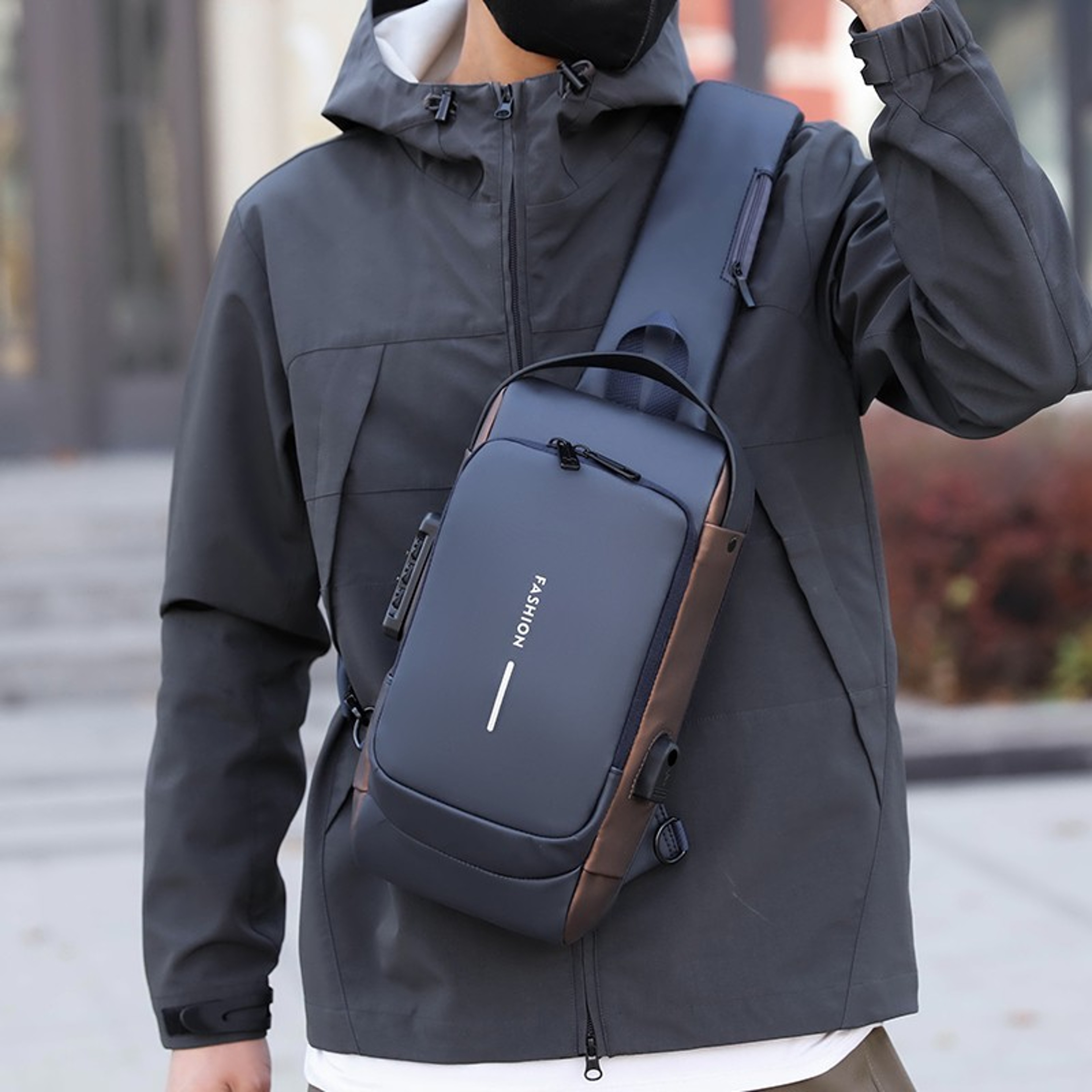 Anti Theft Chest Bag For Men Waterproof Sling Backpack With USB Port Password Lock Crossbody Travel 0
