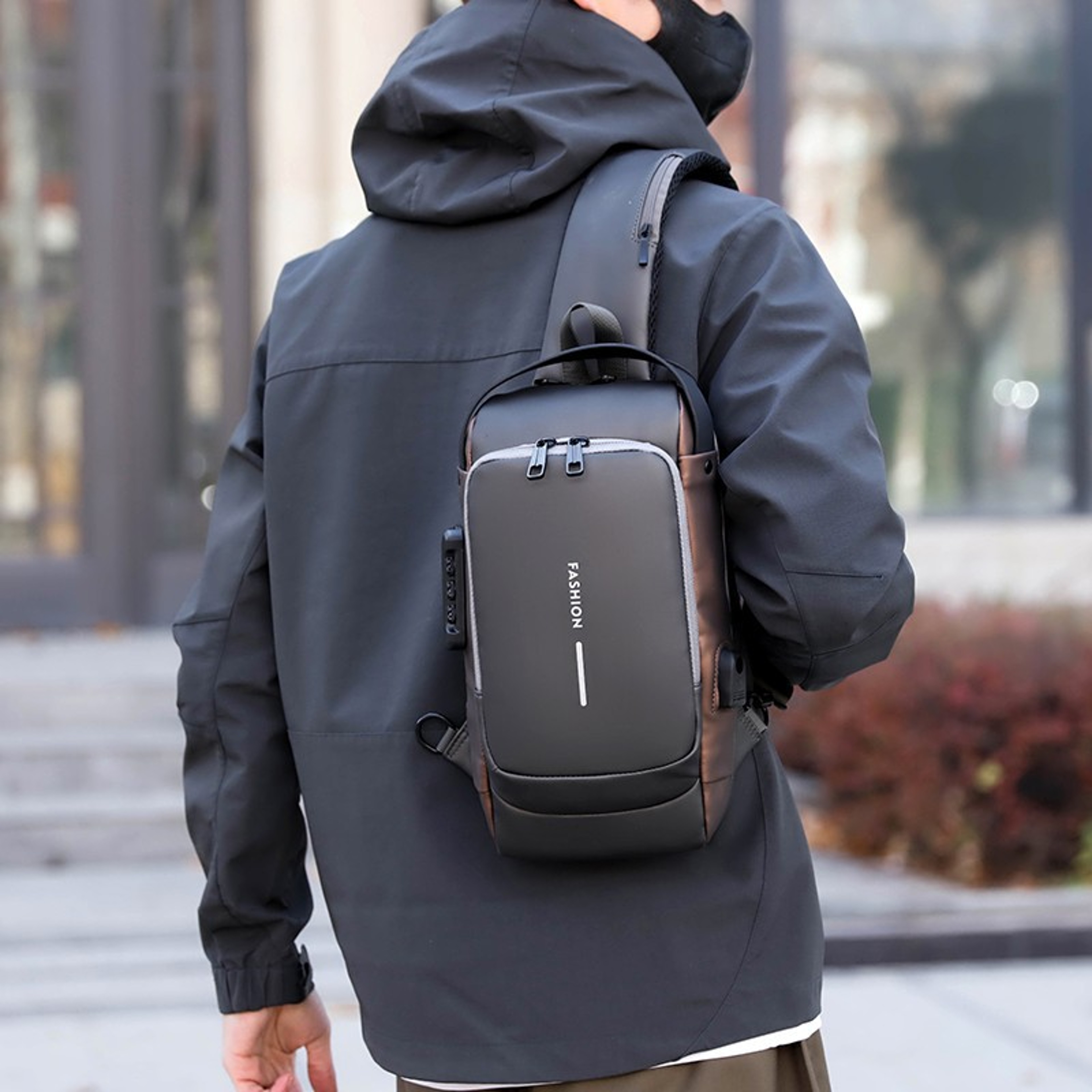Anti Theft Chest Bag For Men Waterproof Sling Backpack With USB Port Password Lock Crossbody Travel 4