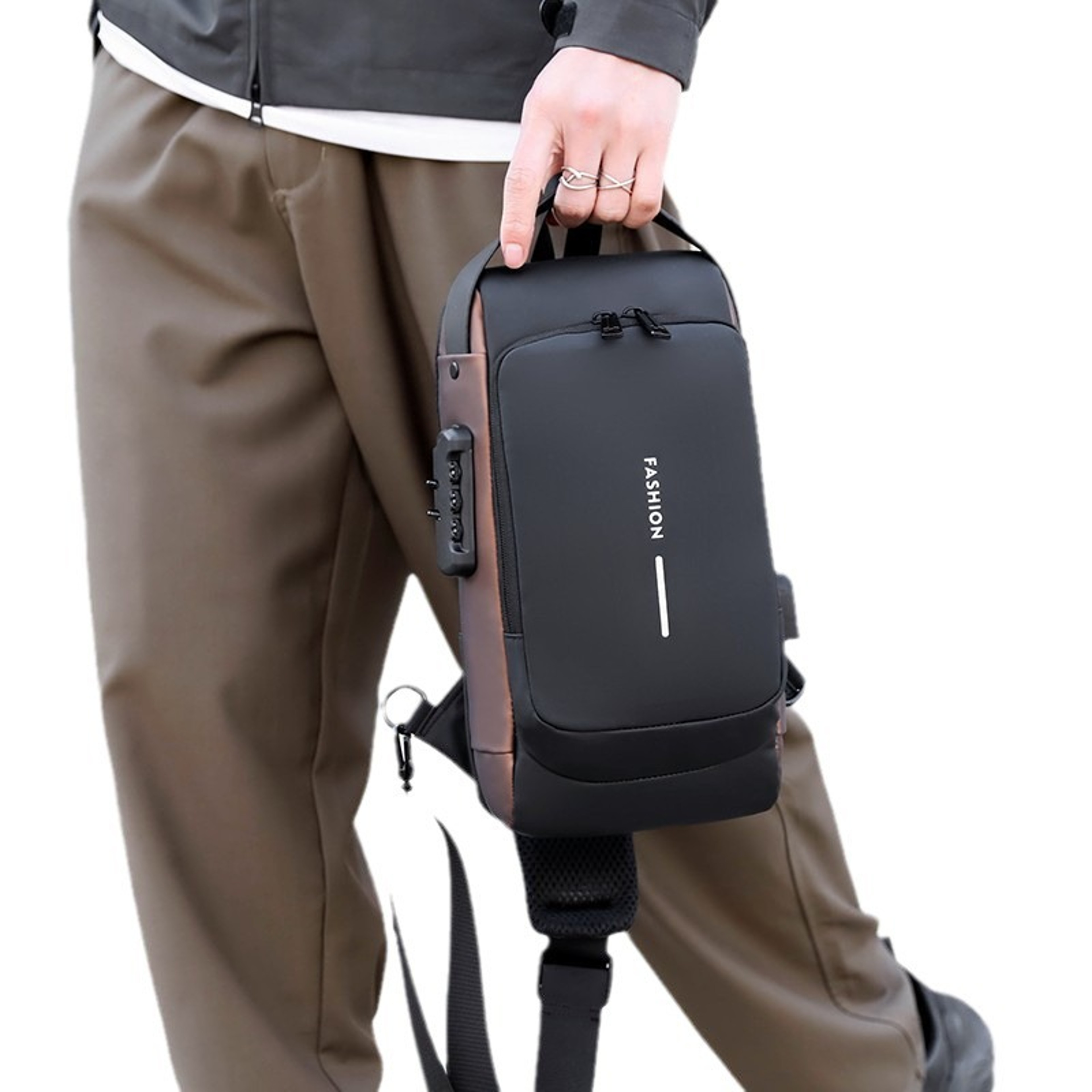 Anti Theft Chest Bag For Men Waterproof Sling Backpack With USB Port Password Lock Crossbody Travel 5