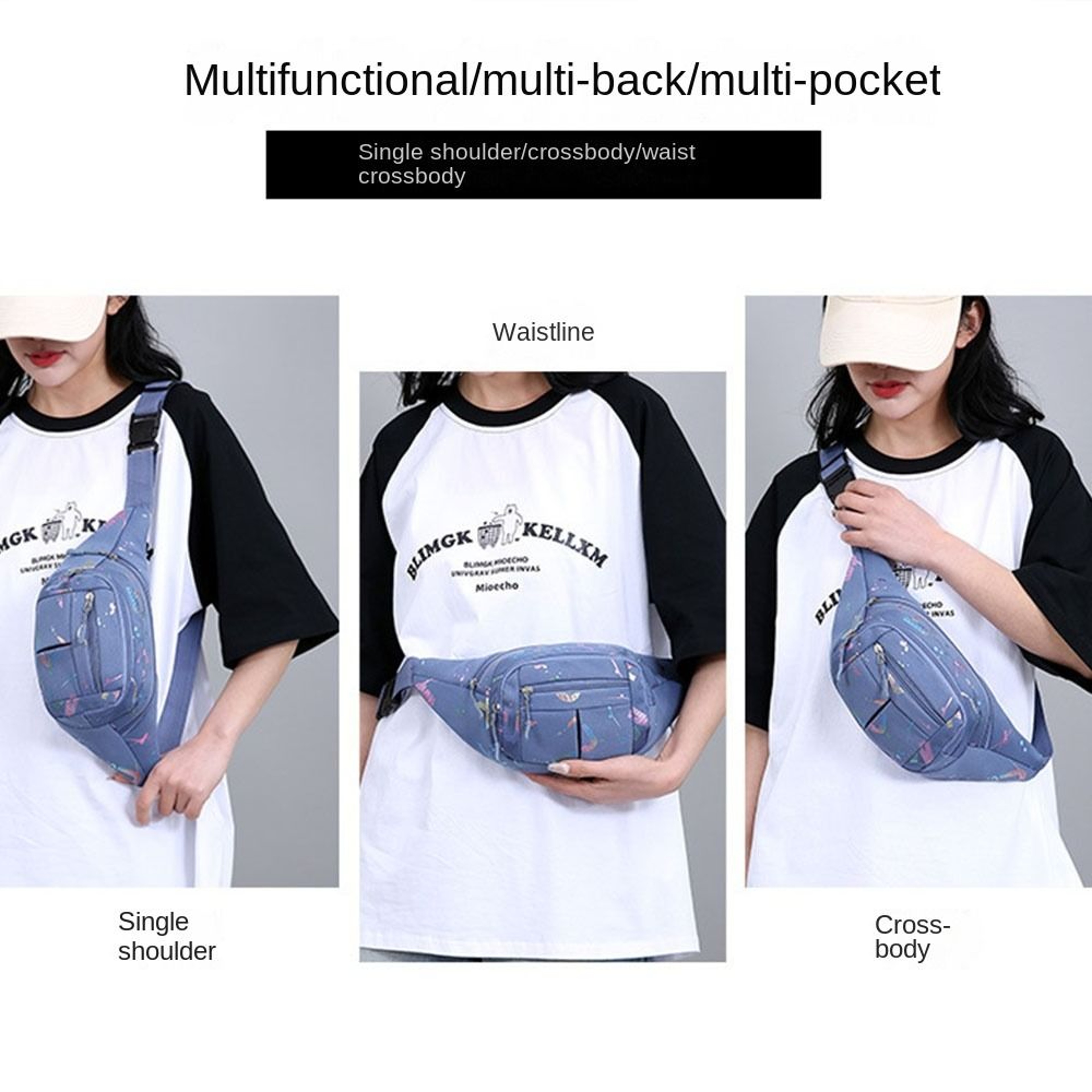 Women Waterproof Sport Waist Bag Multiple Compartments Running Crossbody Chest Bag 7