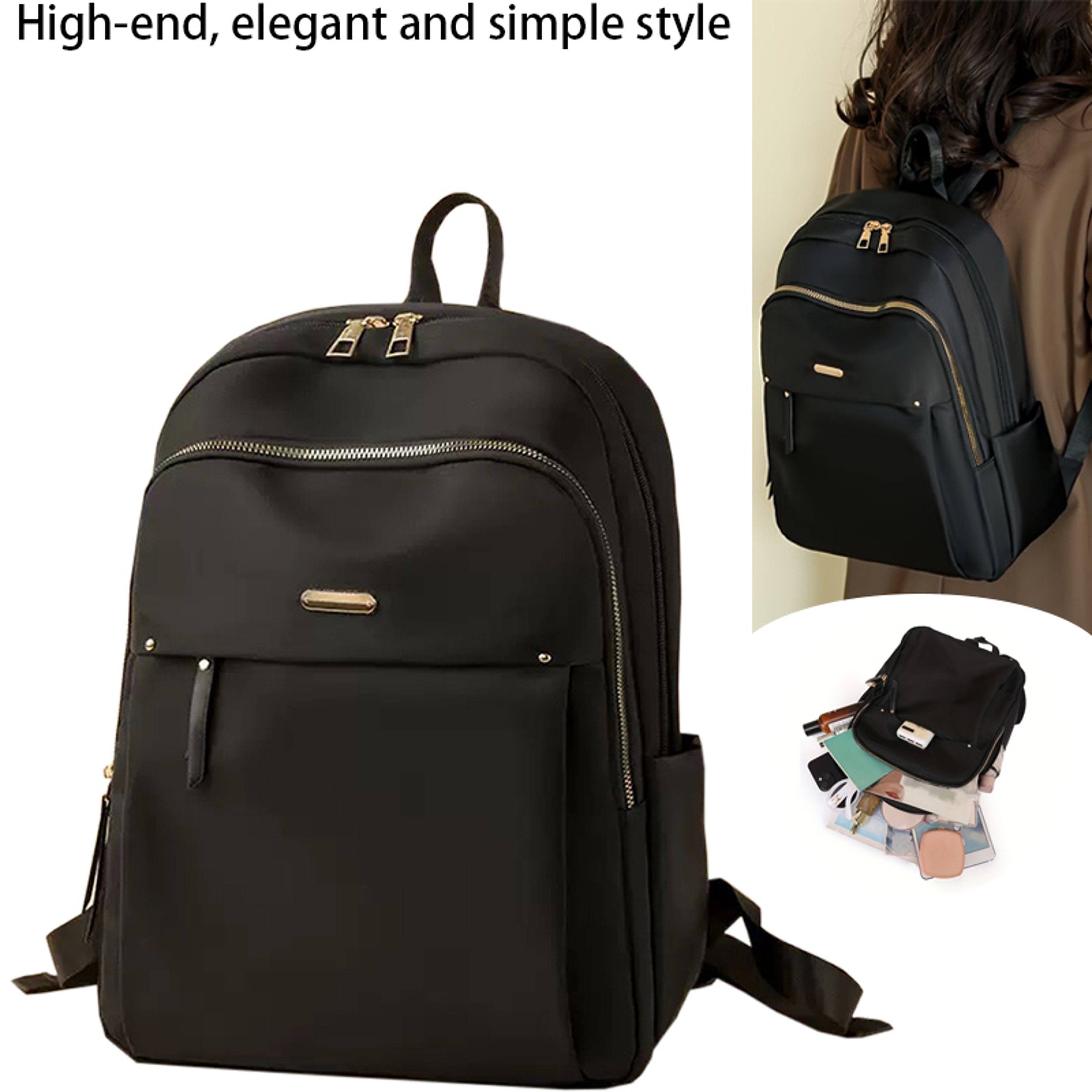 Lightweight Waterproof Nylon Travel Backpack For Women With Gold Zippers 6