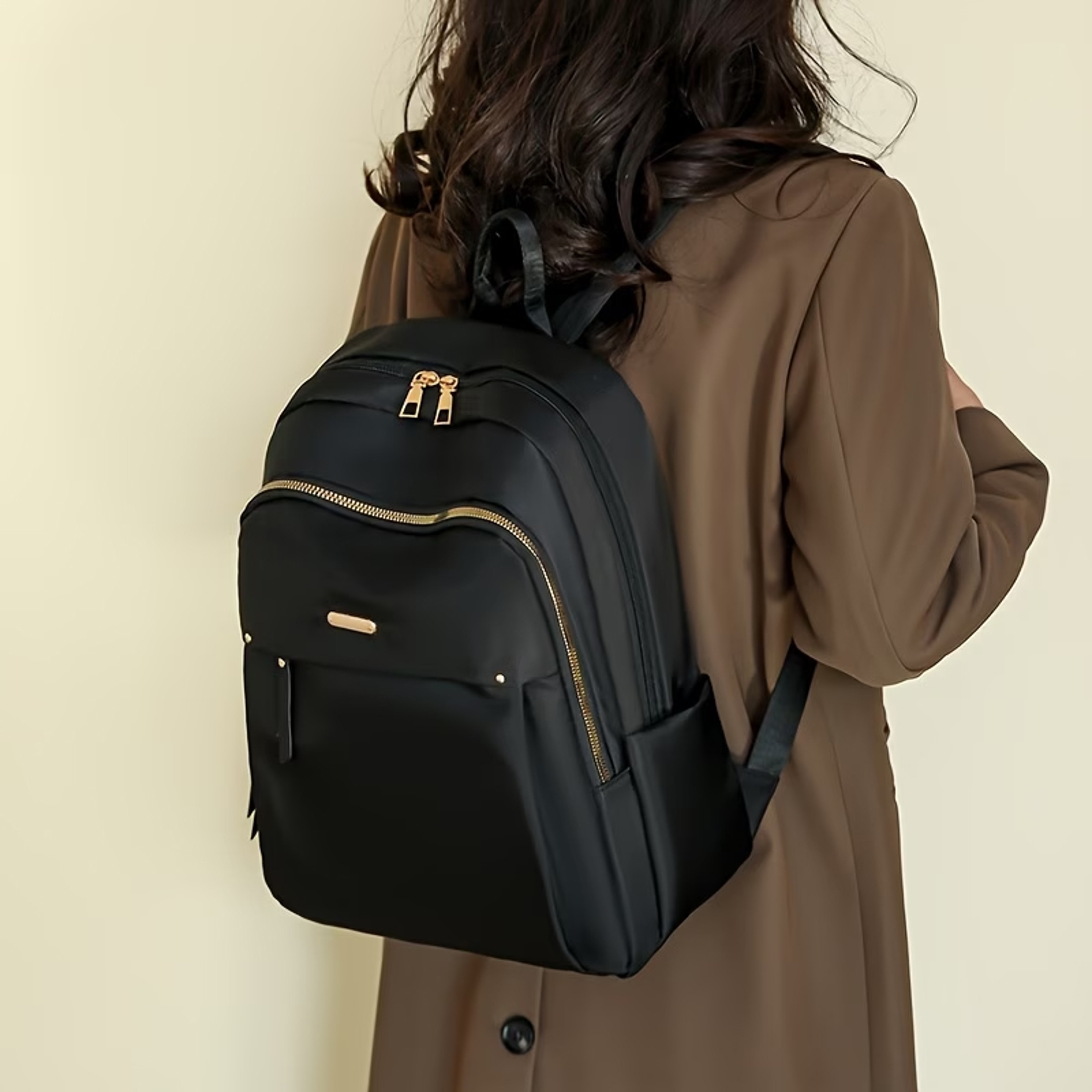 Lightweight Waterproof Nylon Travel Backpack For Women With Gold Zippers 7