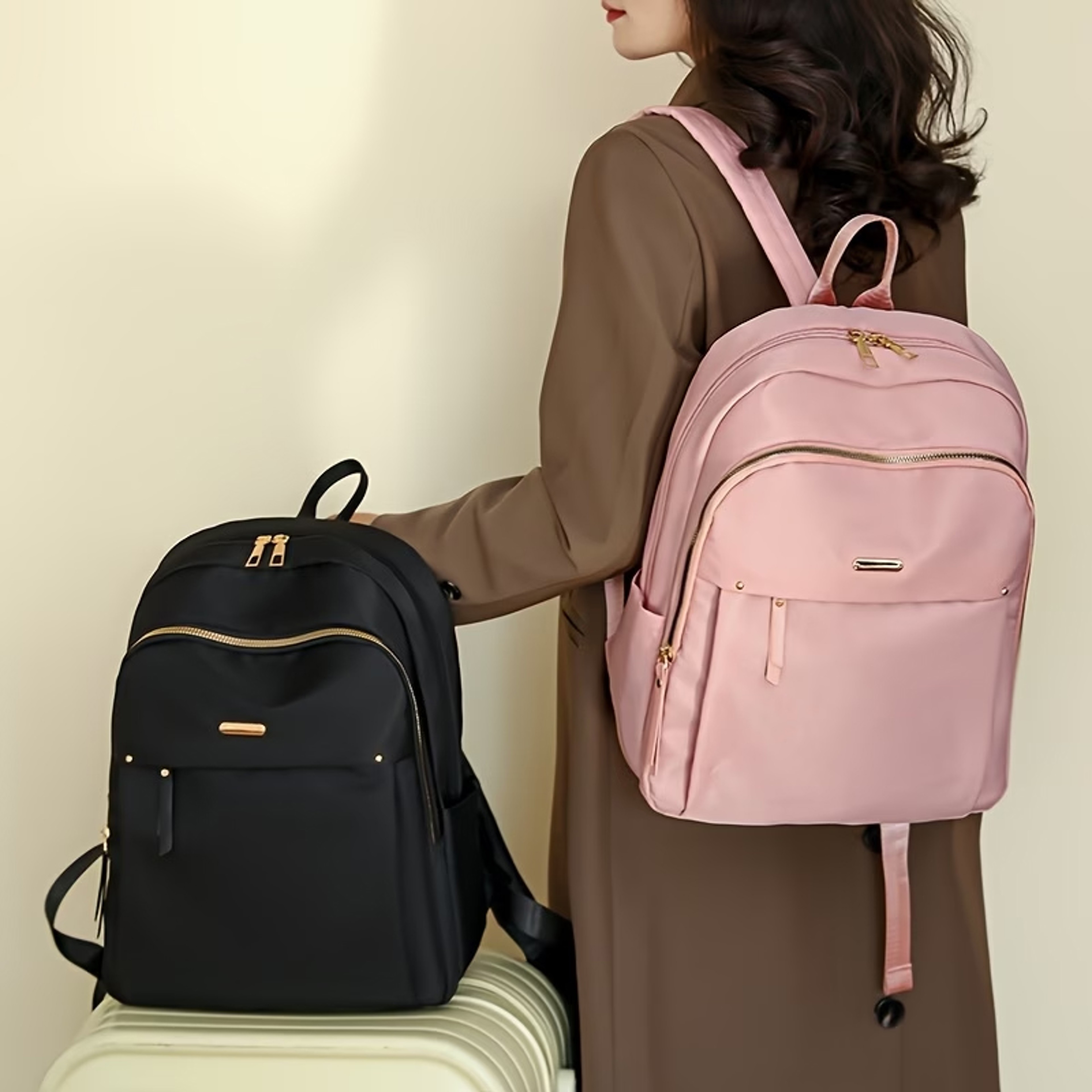 Lightweight Waterproof Nylon Travel Backpack For Women With Gold Zippers 8